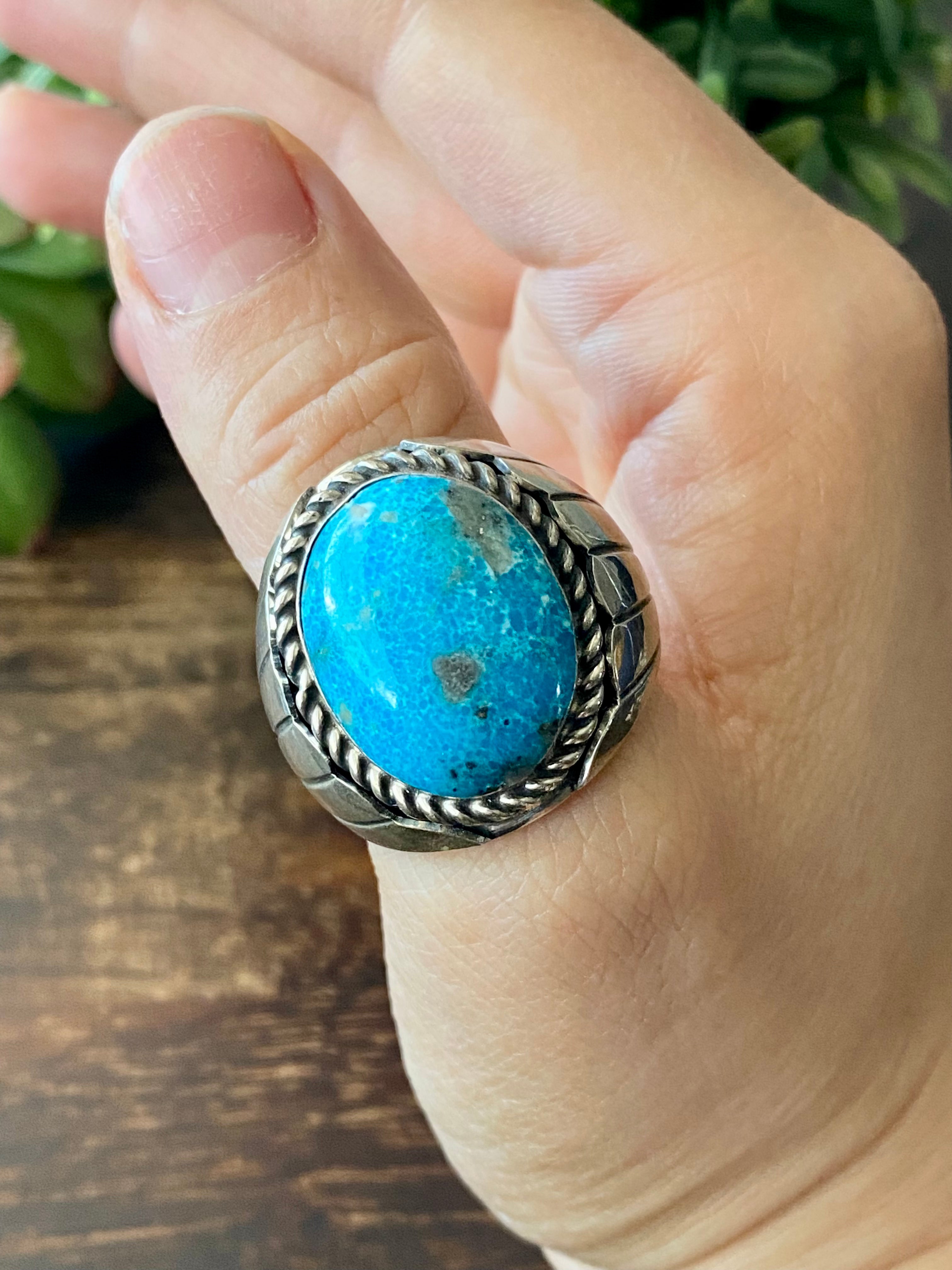 Tony Yazzie Kingman Turquoise & Sterling Silver Ring Size 11.25