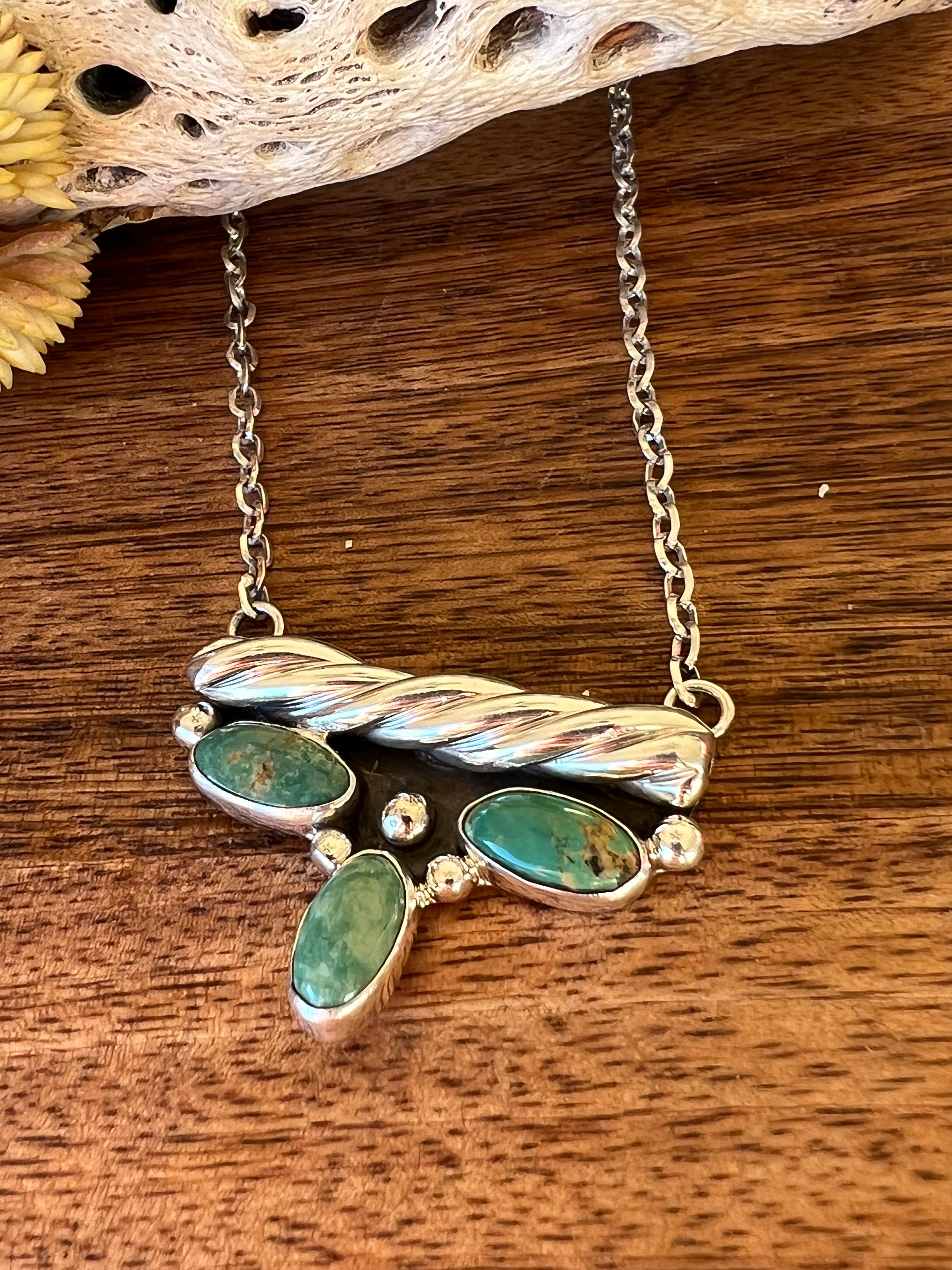 Navajo Made Kingman Turquoise & Sterling Silver Necklace