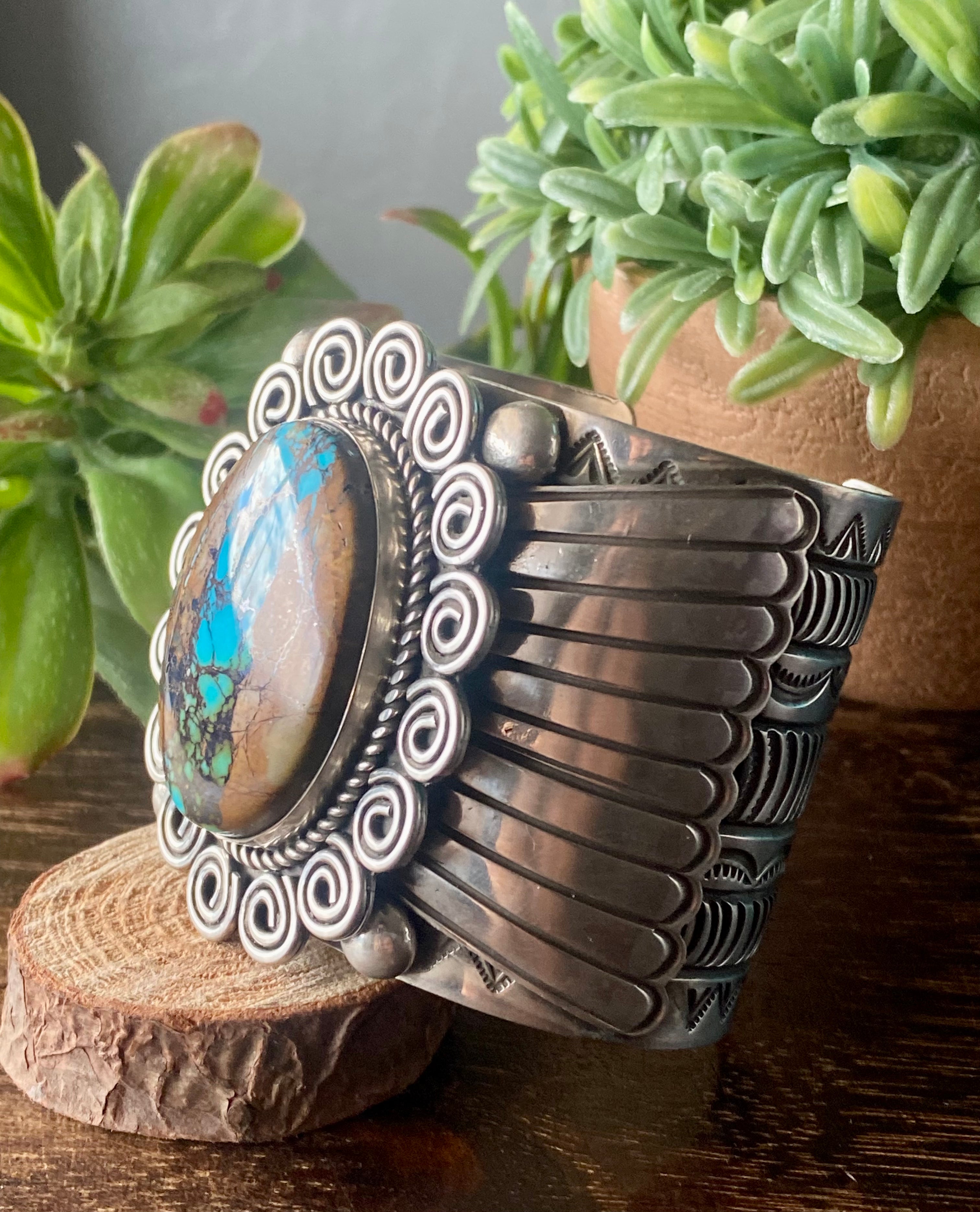 Alex Sanchez Ribbon Royston Turquoise & Sterling Silver Cuff Bracelet