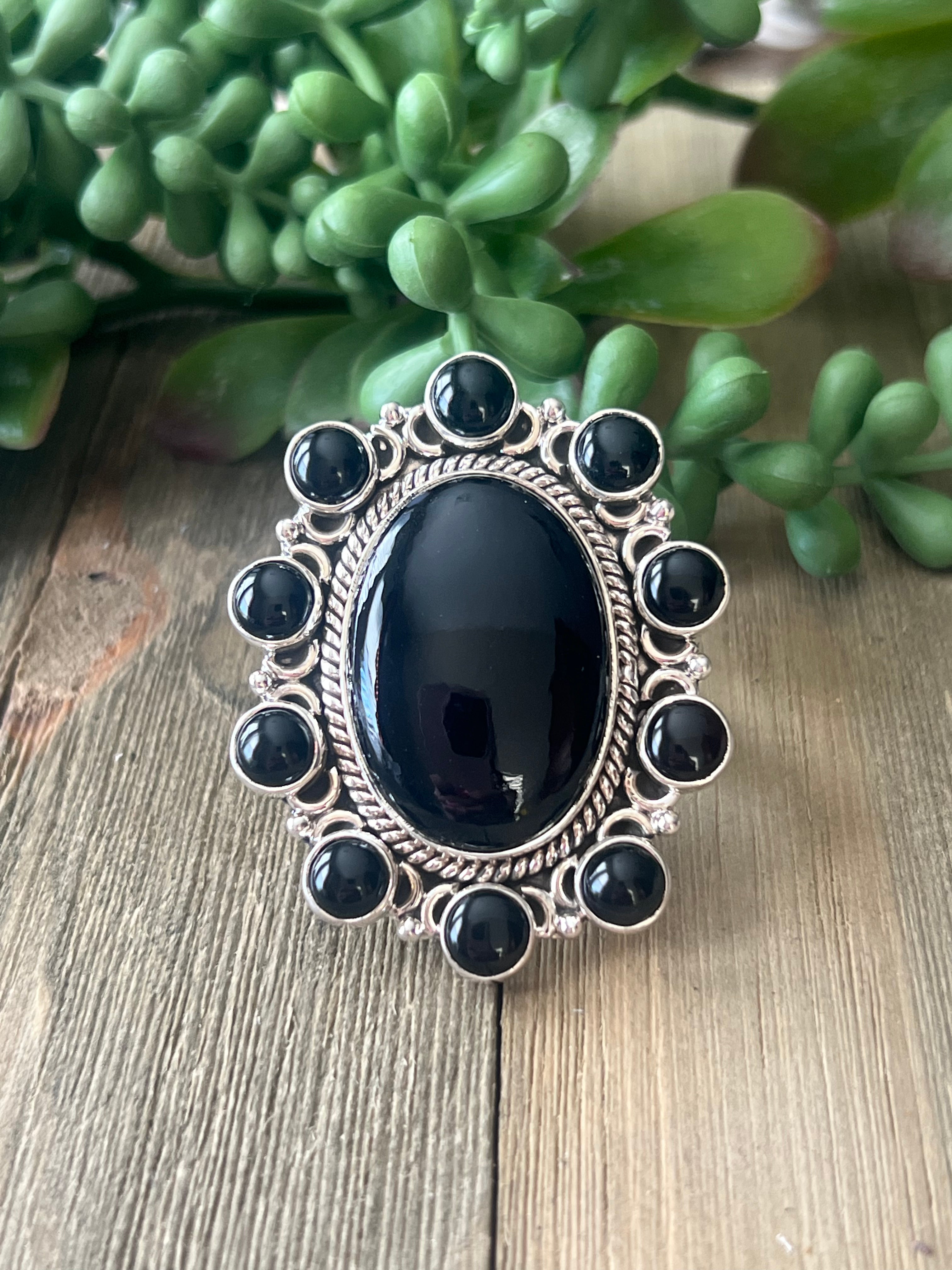 Southwest Made Onyx & Sterling Silver Adjustable Ring