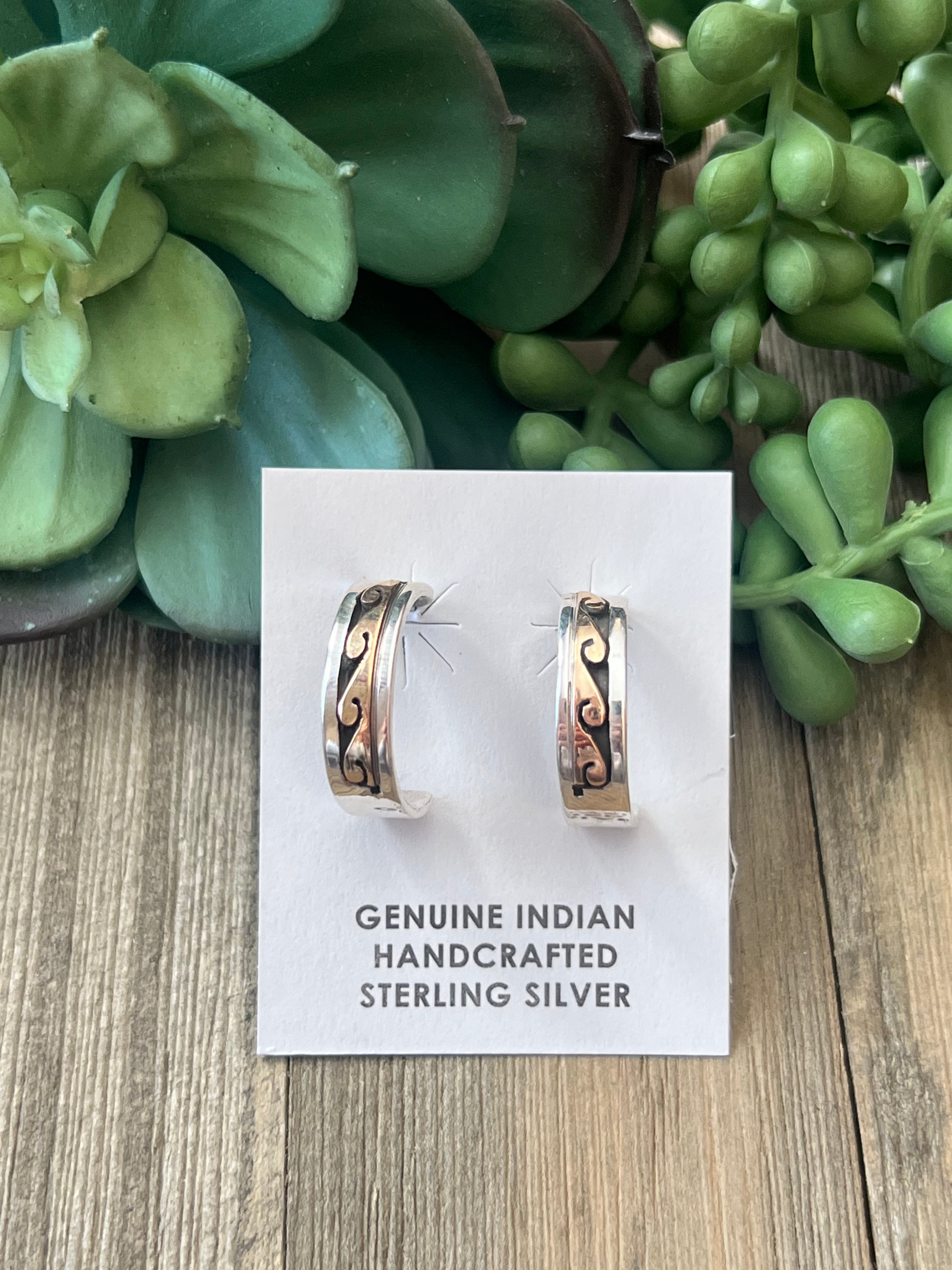 Navajo Made 12K Gold Fill & Sterling Silver Post Hoop Earrings