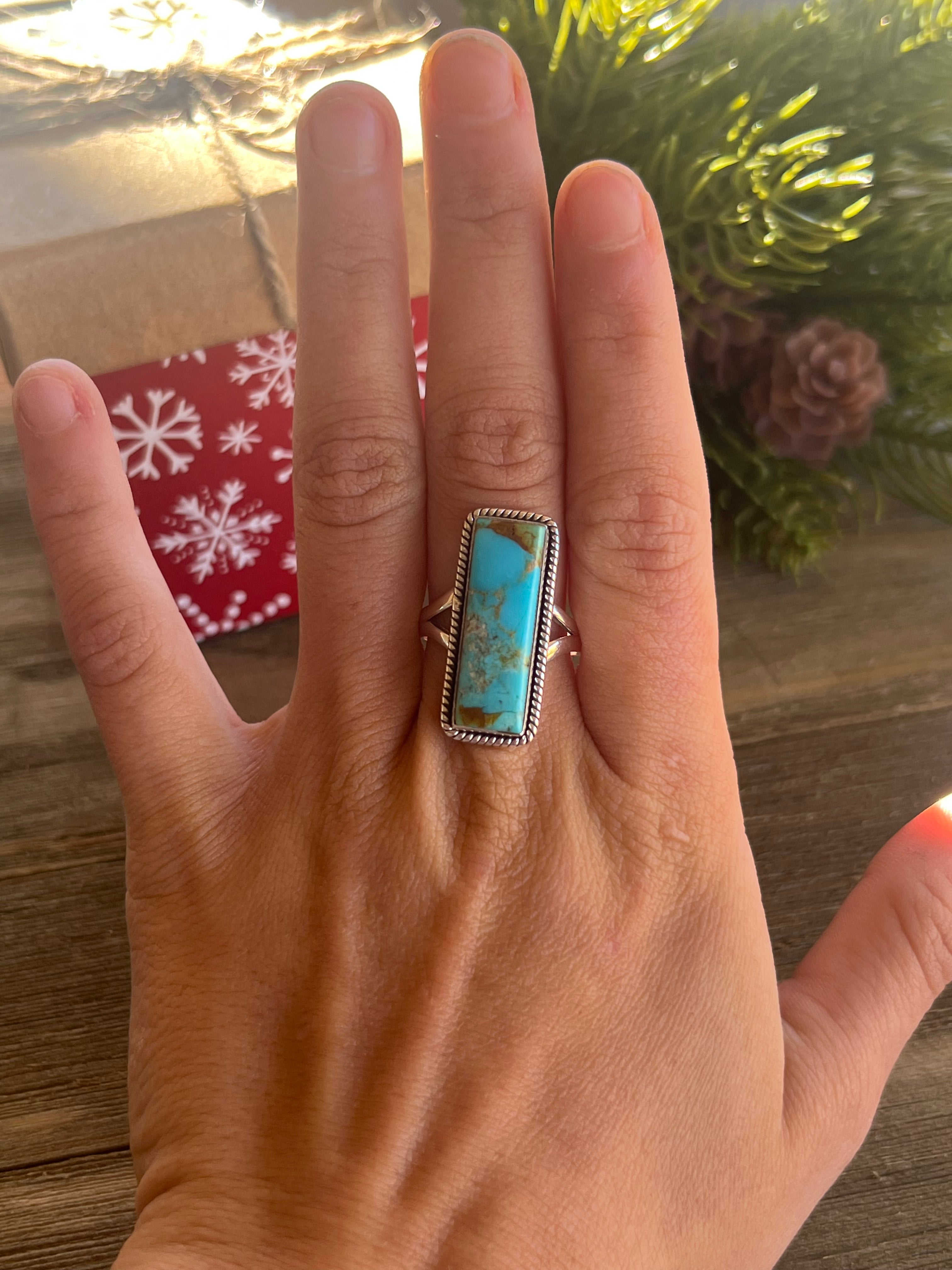 Southwest Made Mohave Kingman Turquoise & Sterling Silver Ring Size 8.75