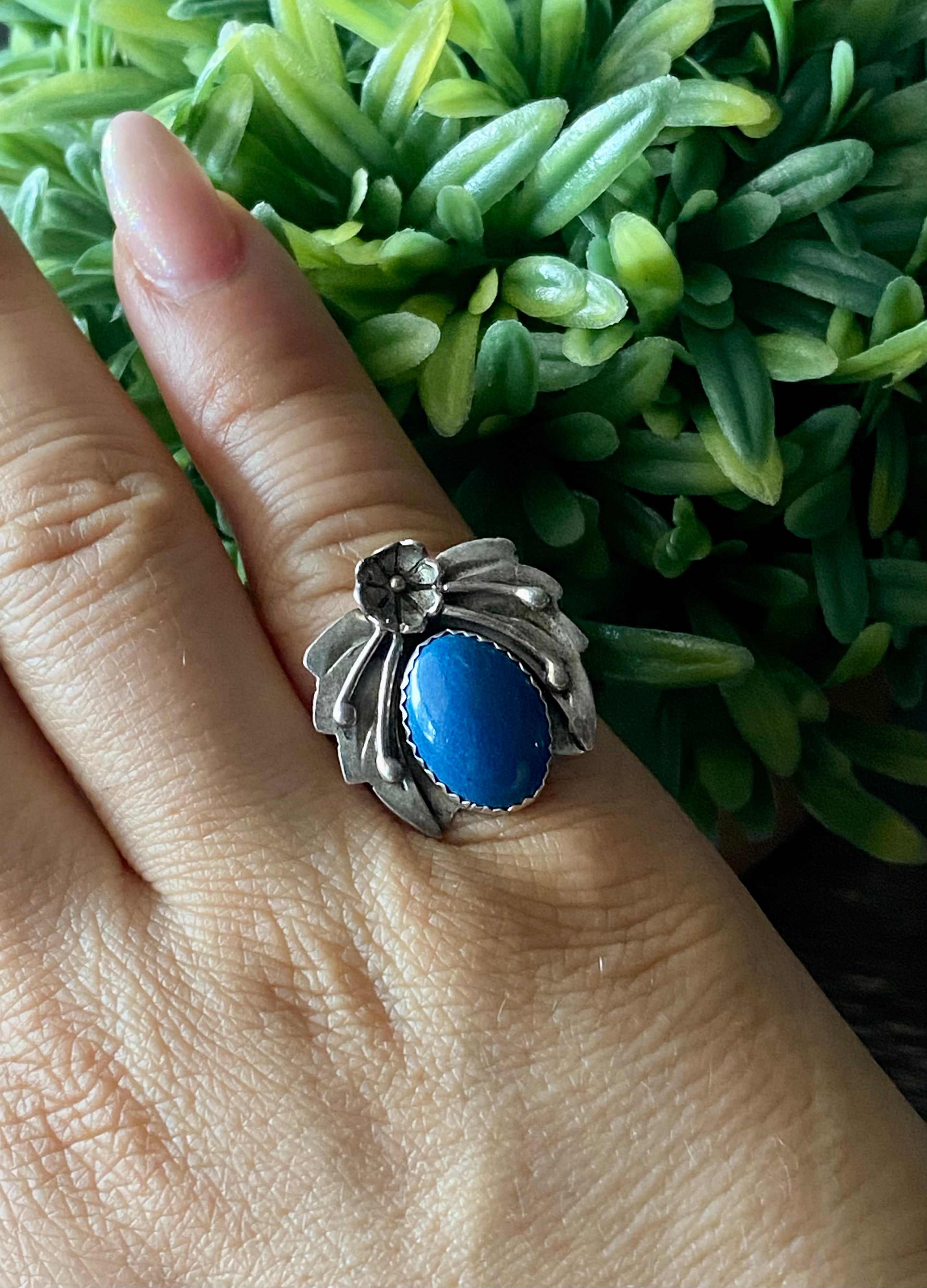 Navajo Made Denim Lapis & Sterling Silver Ring Size 6.5