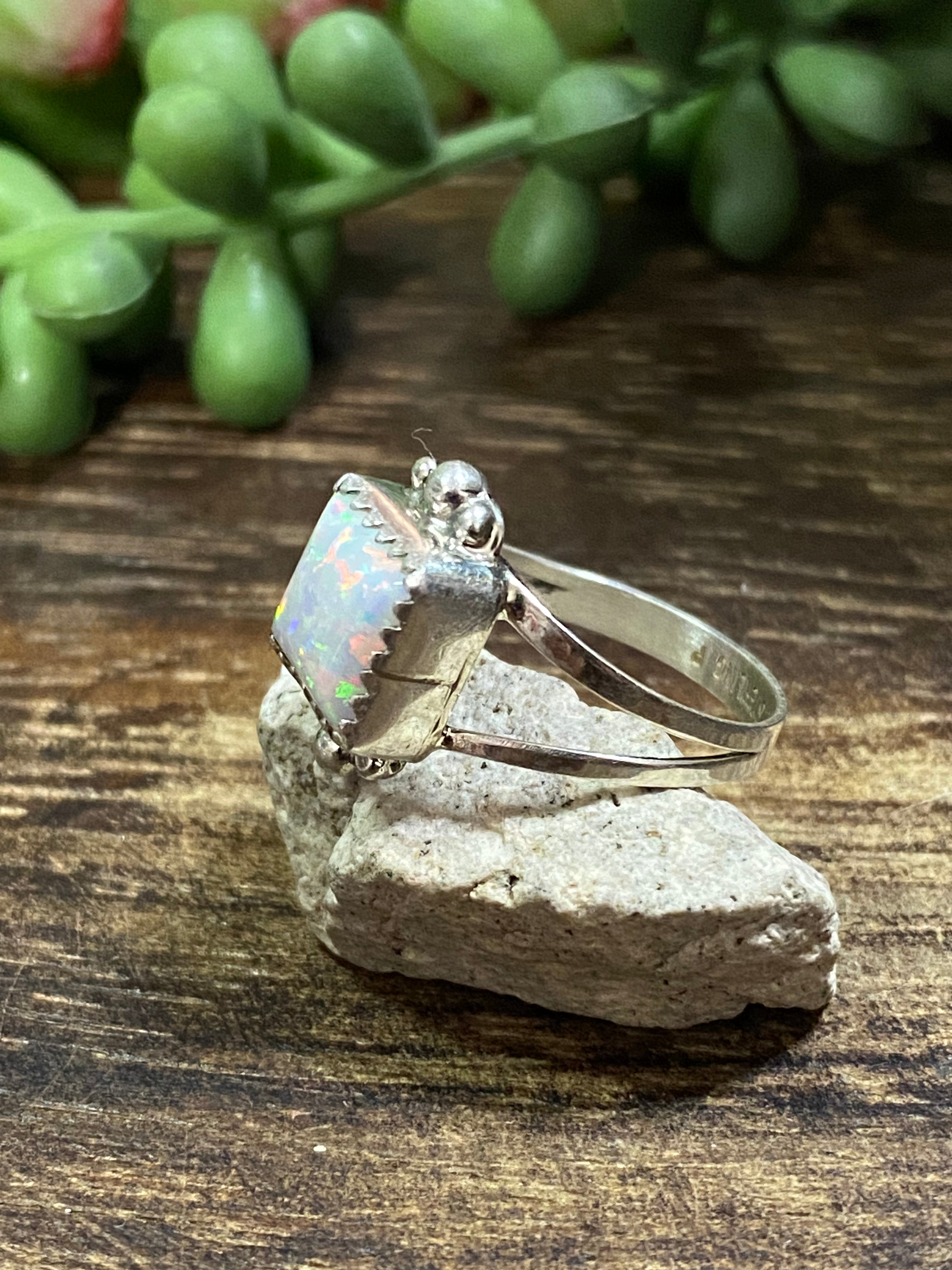 Navajo Made White Opal & Sterling Silver Rings