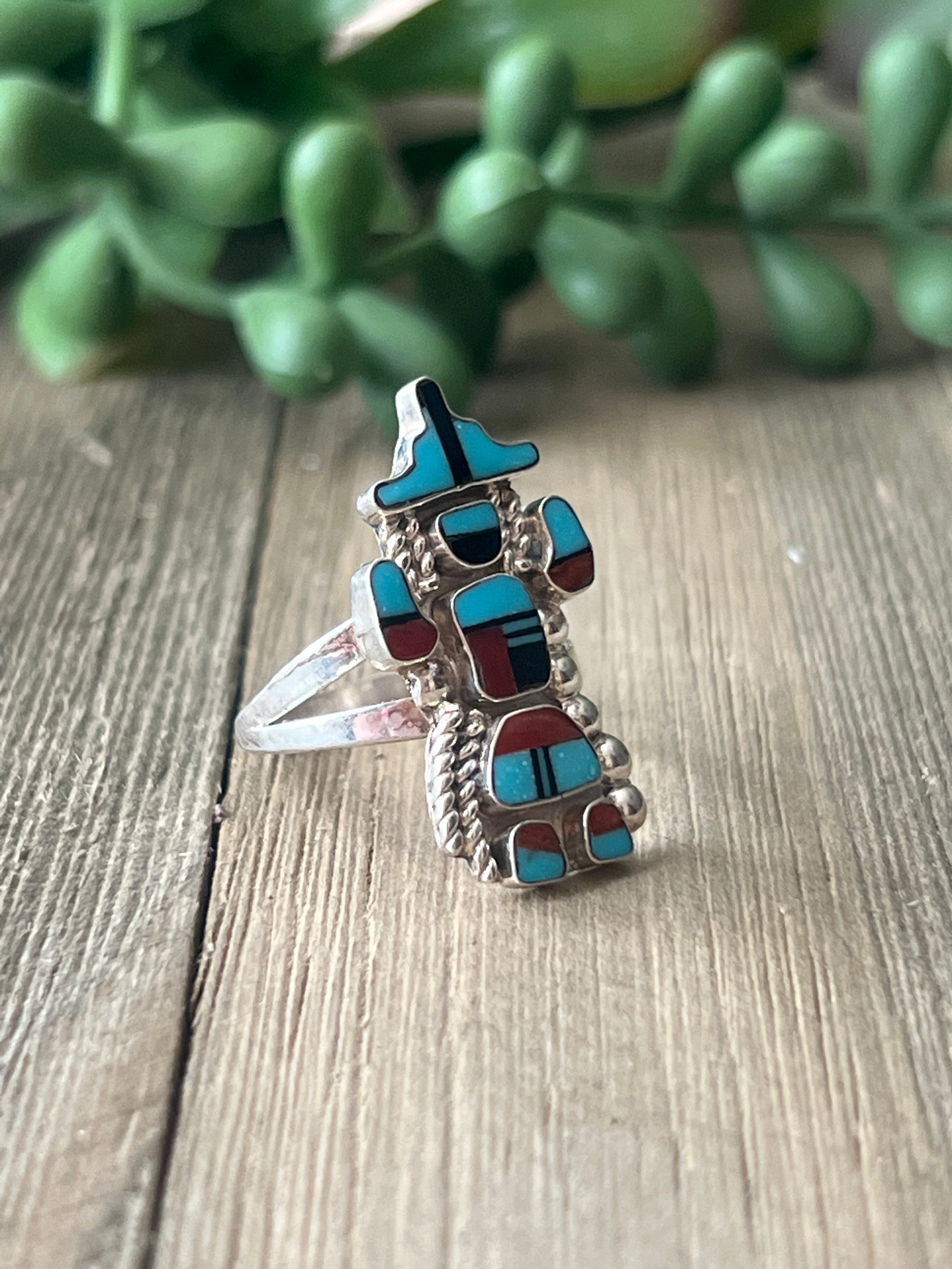 Zuni Made Multi Stone & Sterling Silver Inlay Ring