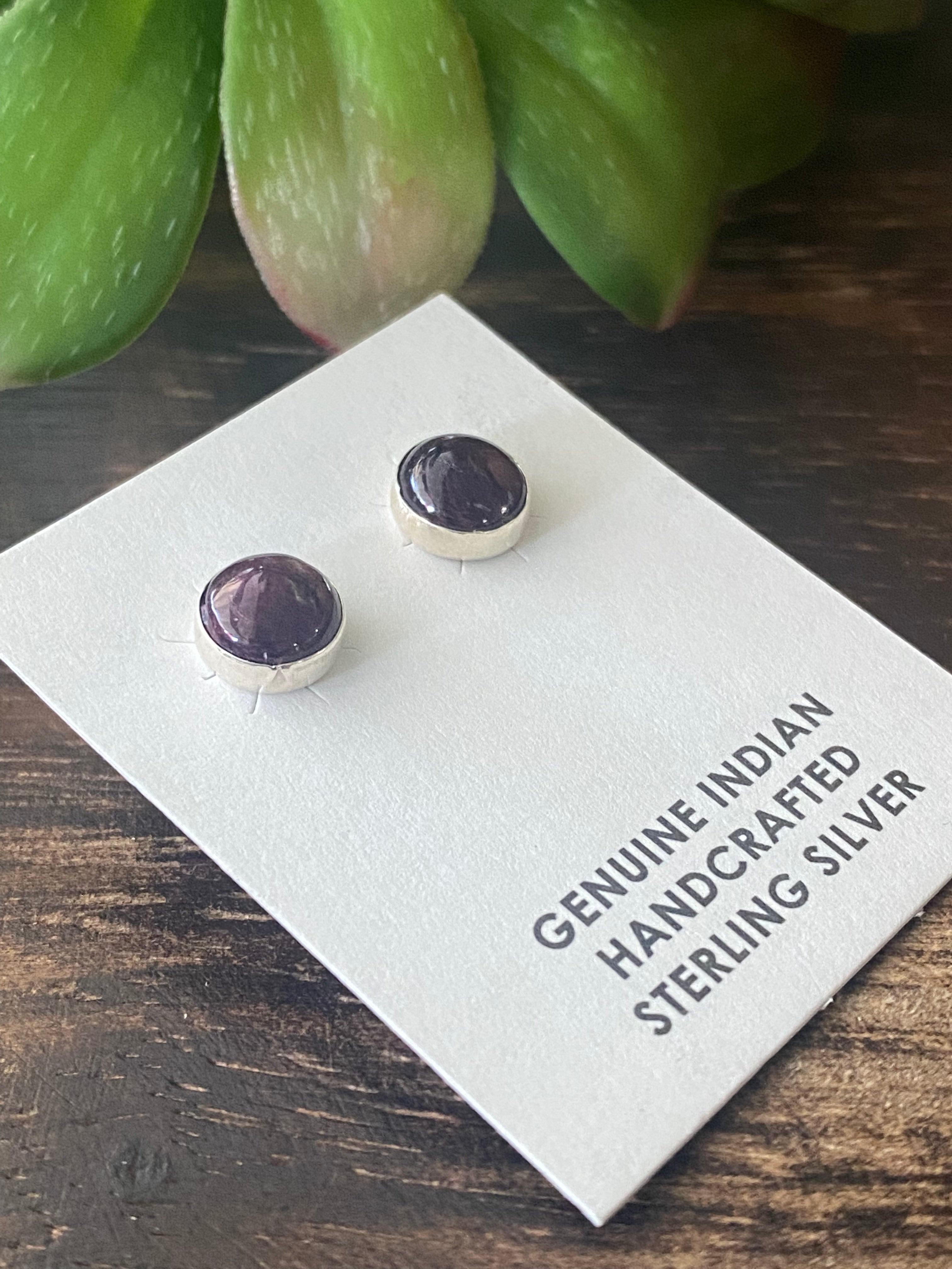 Navajo Made Purple Spiny Oys & Sterling Silver Post Earrings