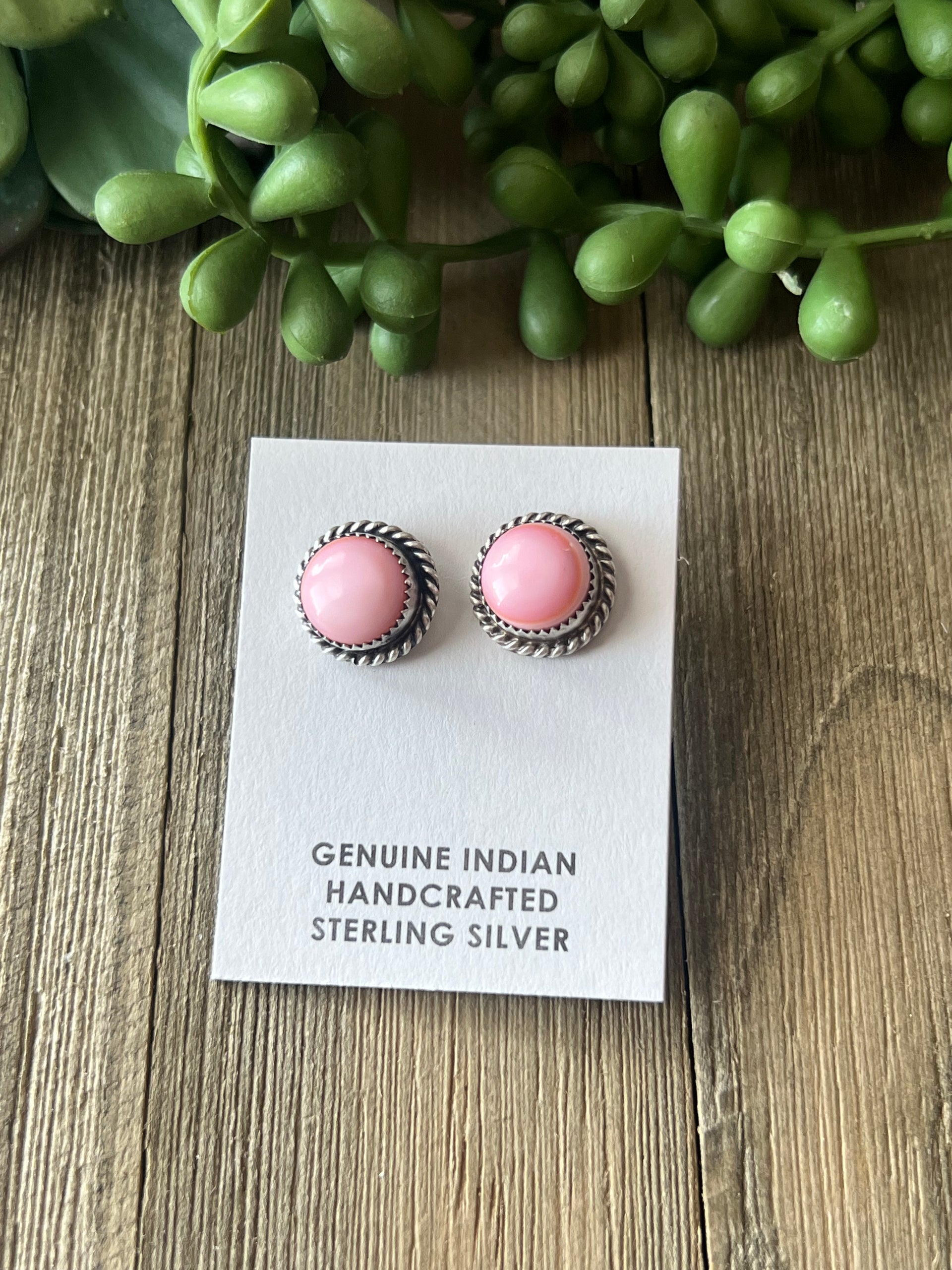 Navajo Made Pink Conch & Sterling Silver Post Earrings