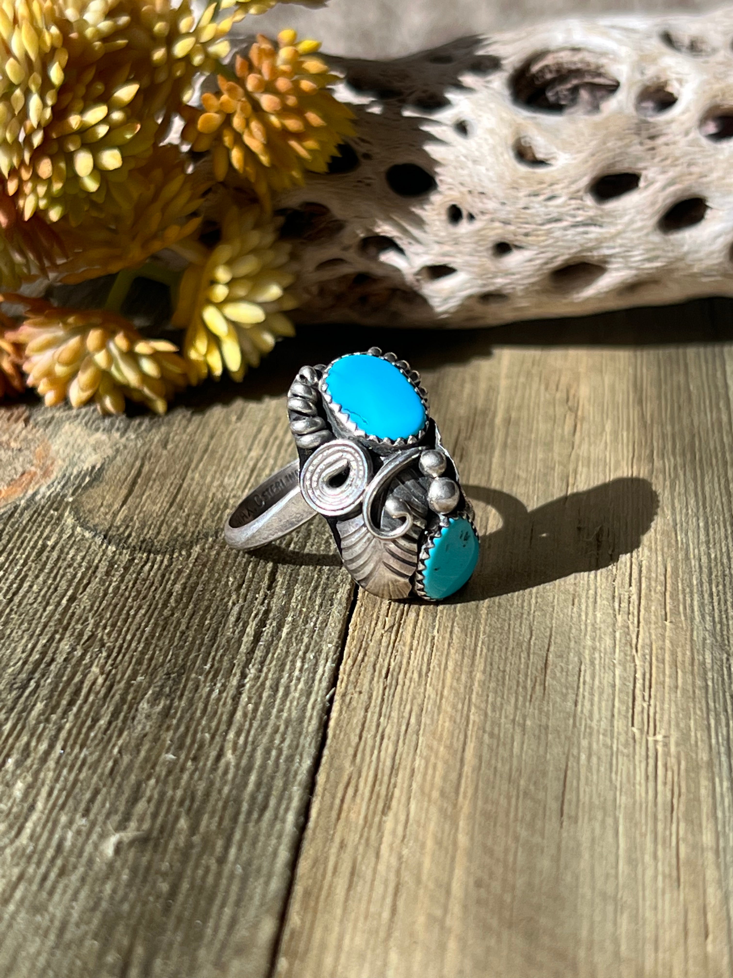 Navajo Made Kingman Turquoise & Sterling Silver Adjustable Ring