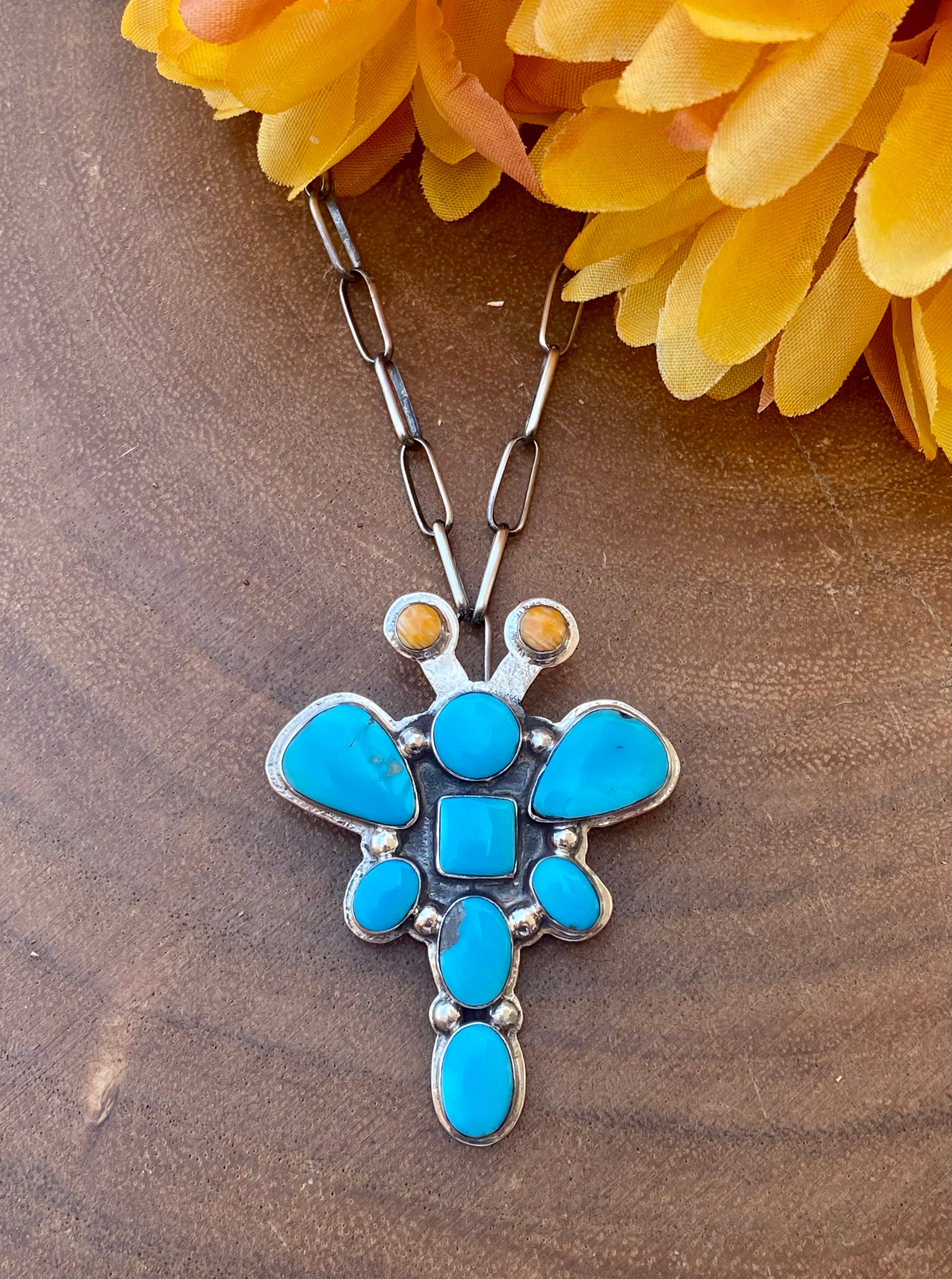Navajo Made Multi Stone & Sterling Silver Dragonfly Pin/Pendant