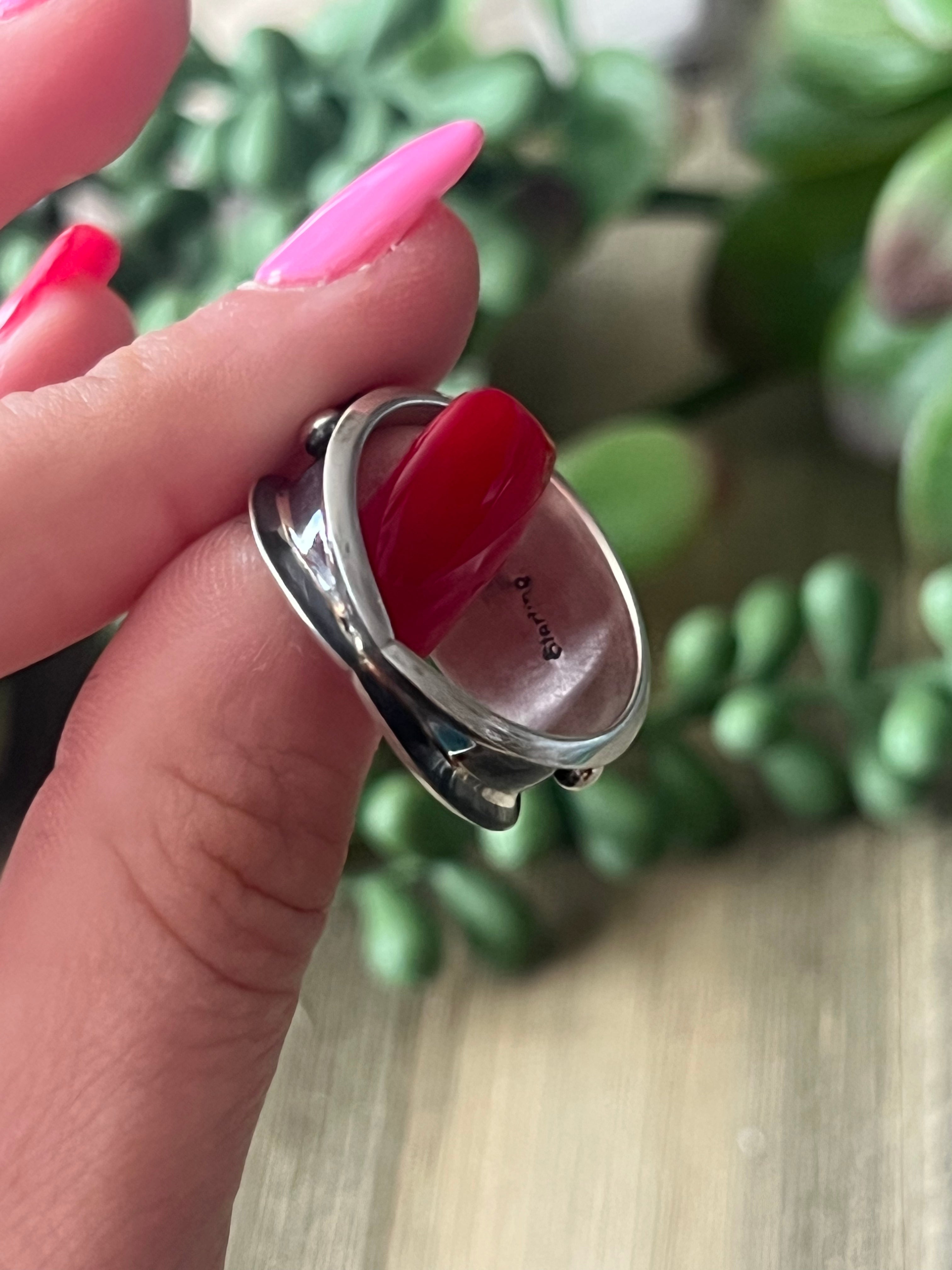 Navajo Made Pink Conch & Sterling Silver Ring