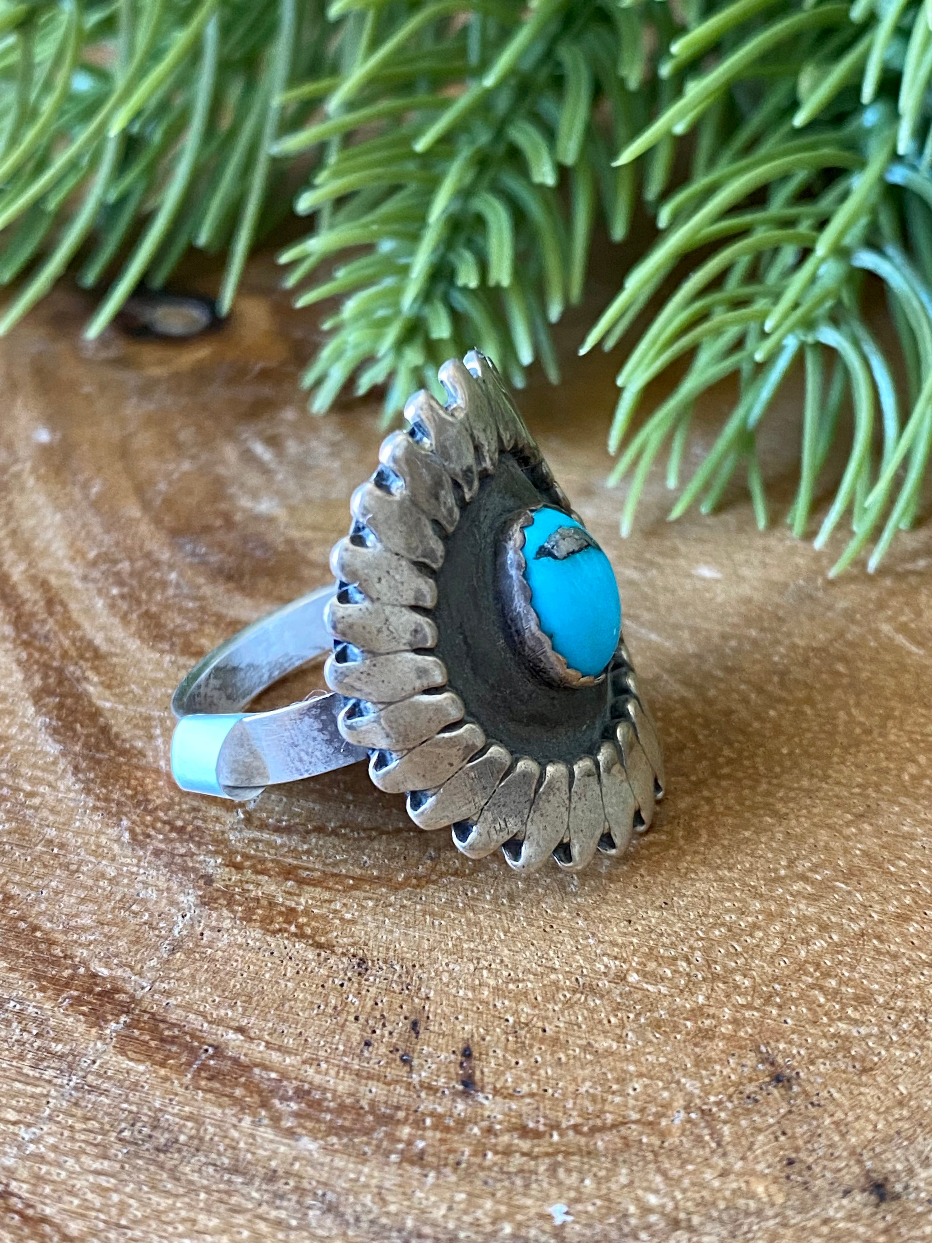 Phillip Tsosie Kingman Turquoise & Sterling Silver Ring Size 9.25