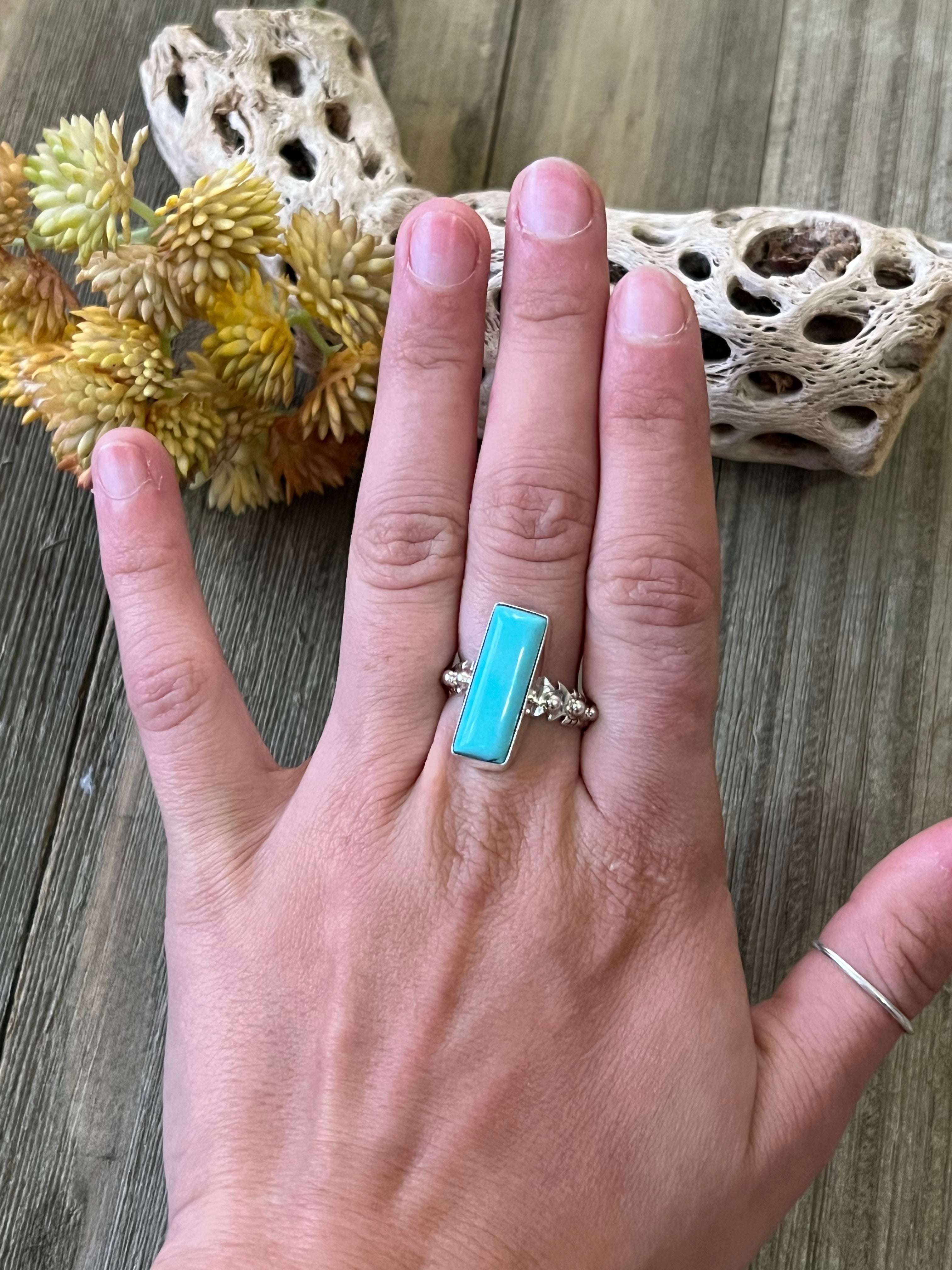 Navajo Made Kingman Turquoise & Sterling Silver Ring Size 7.75