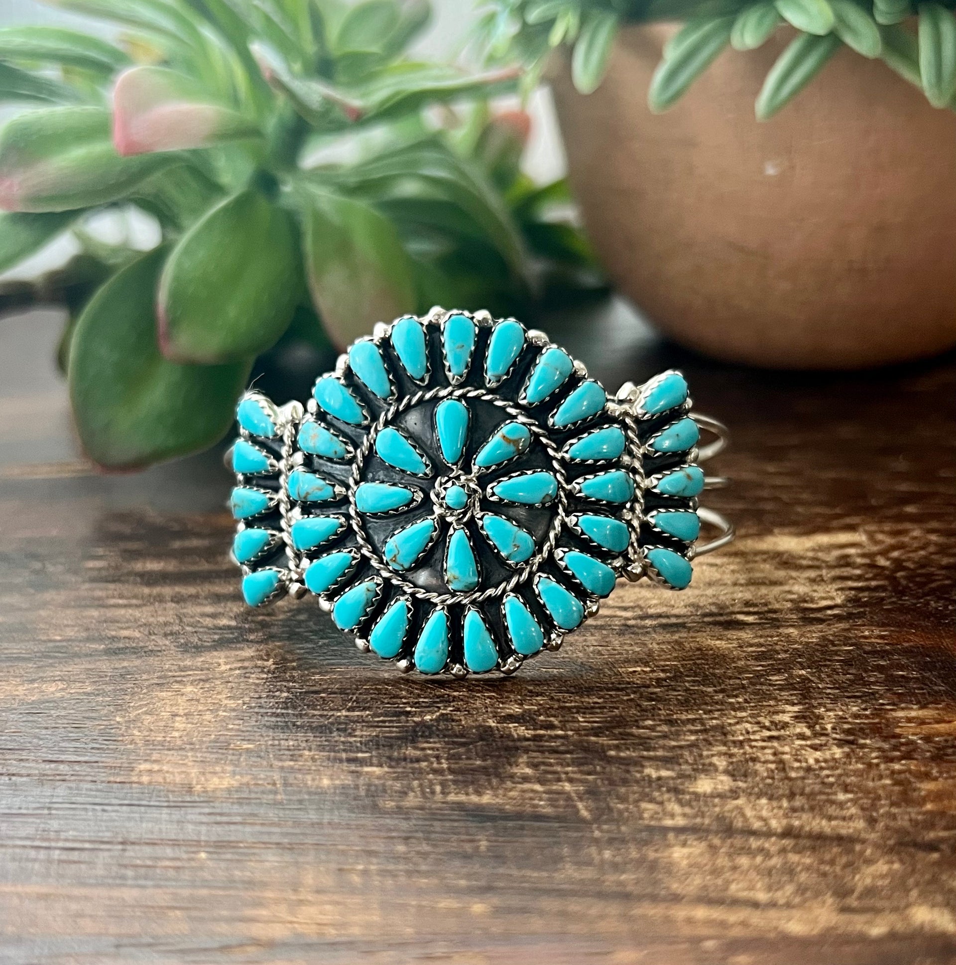 Leander Nez Sterling Silver Cluster Cuff Bracelets