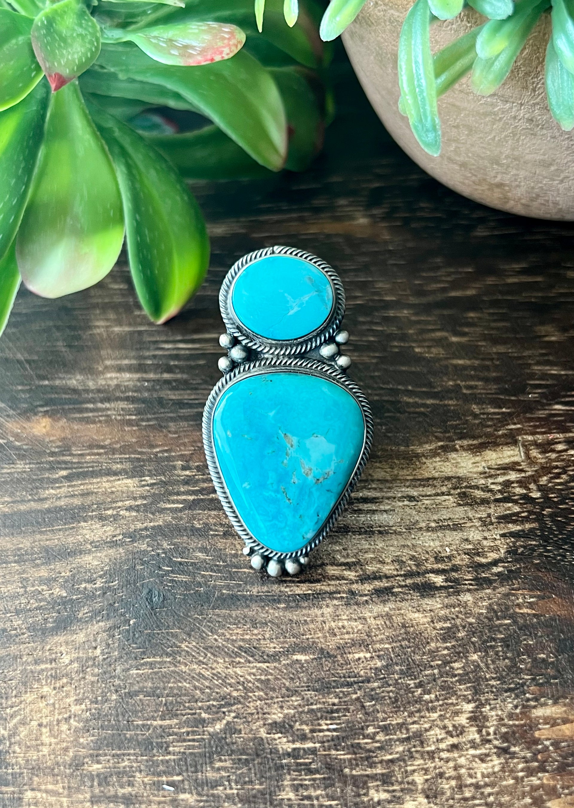 Tim Smith Kingman Turquoise & Sterling Silver Ring Size 8