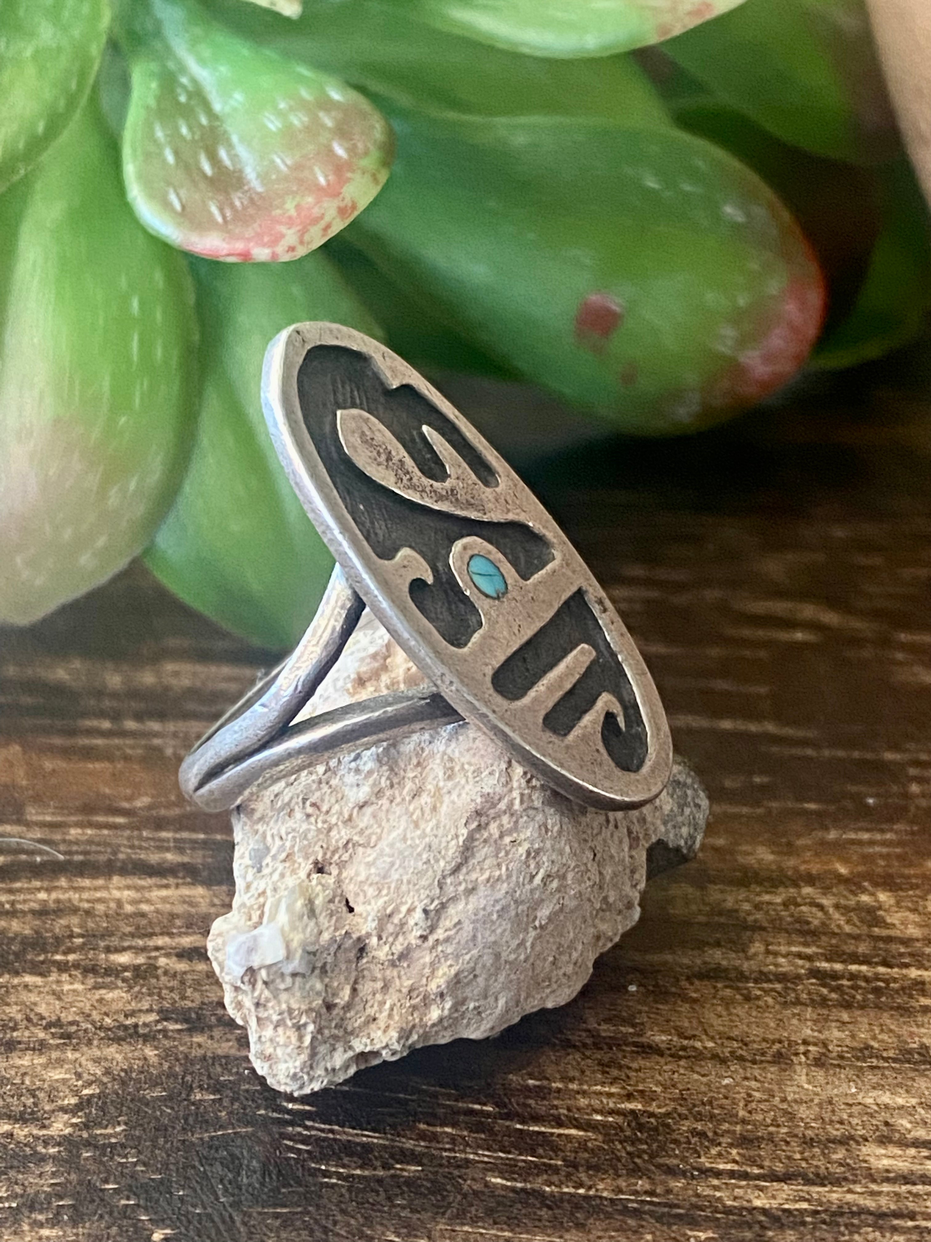 Vintage Navajo Made Turquoise & Sterling Silver Ring Size 5.5