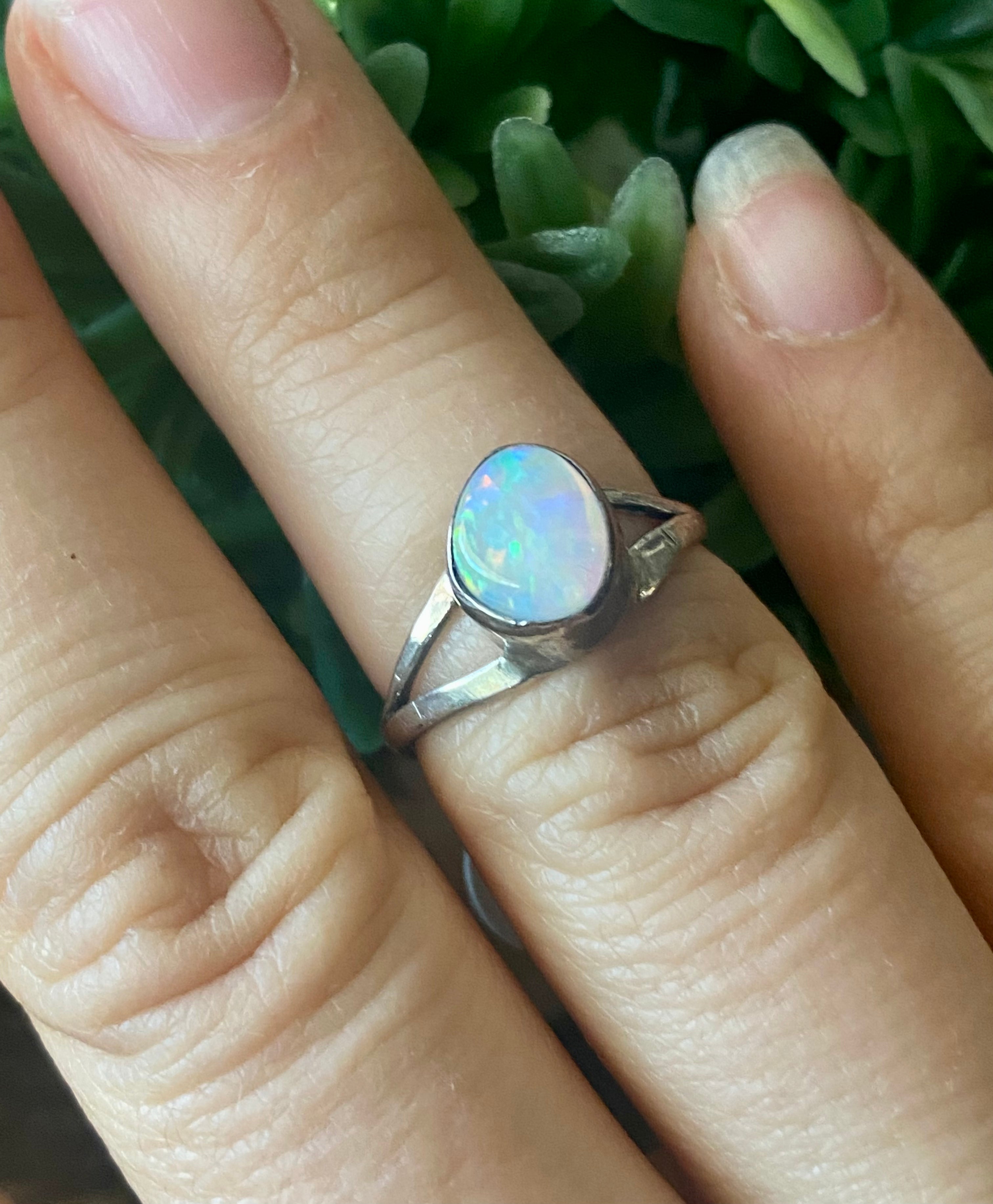 Navajo Made White Opal & Sterling Silver Ring Size 6.5