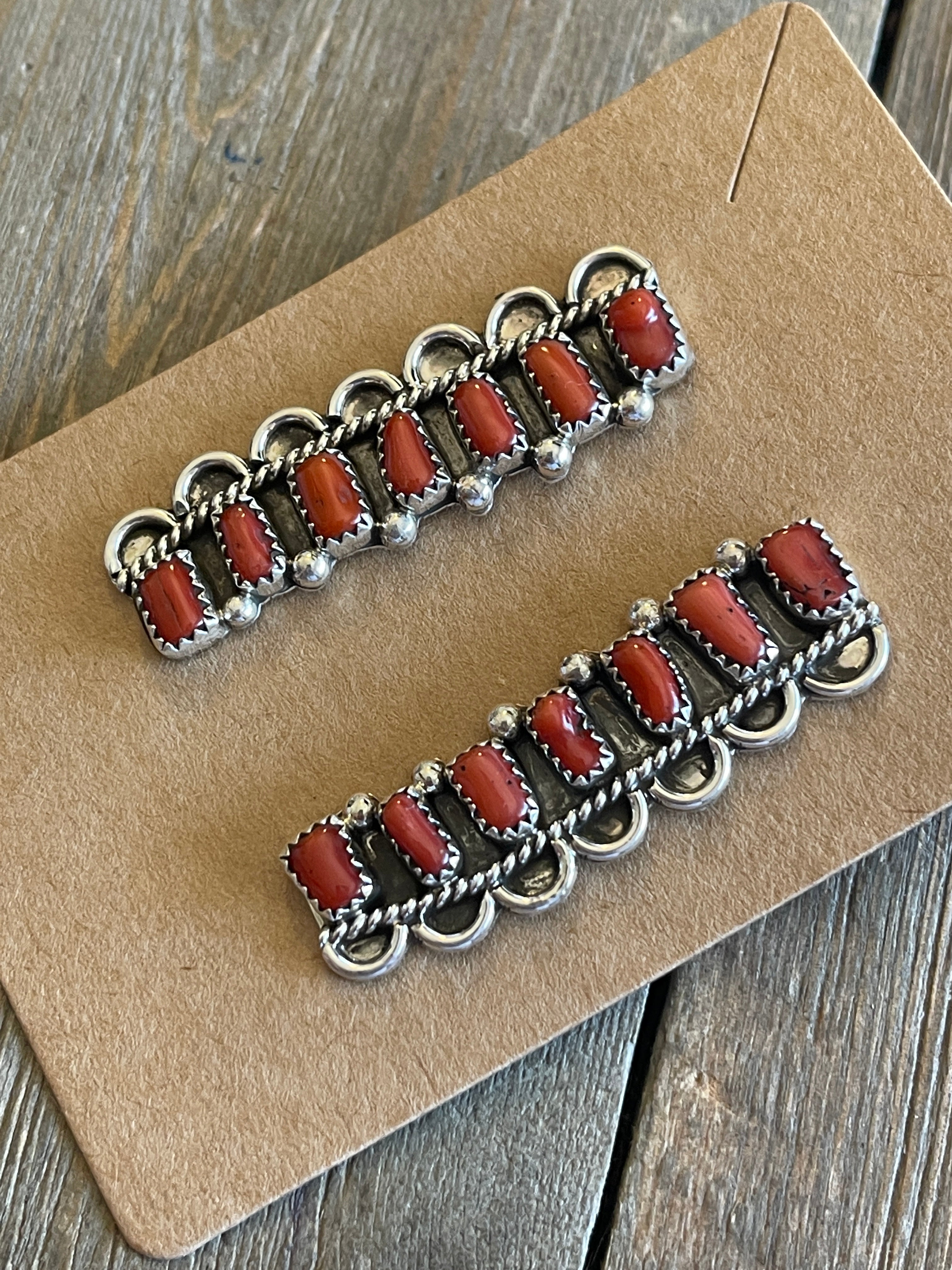 Navajo Coral & Sterling Silver Post Dangles