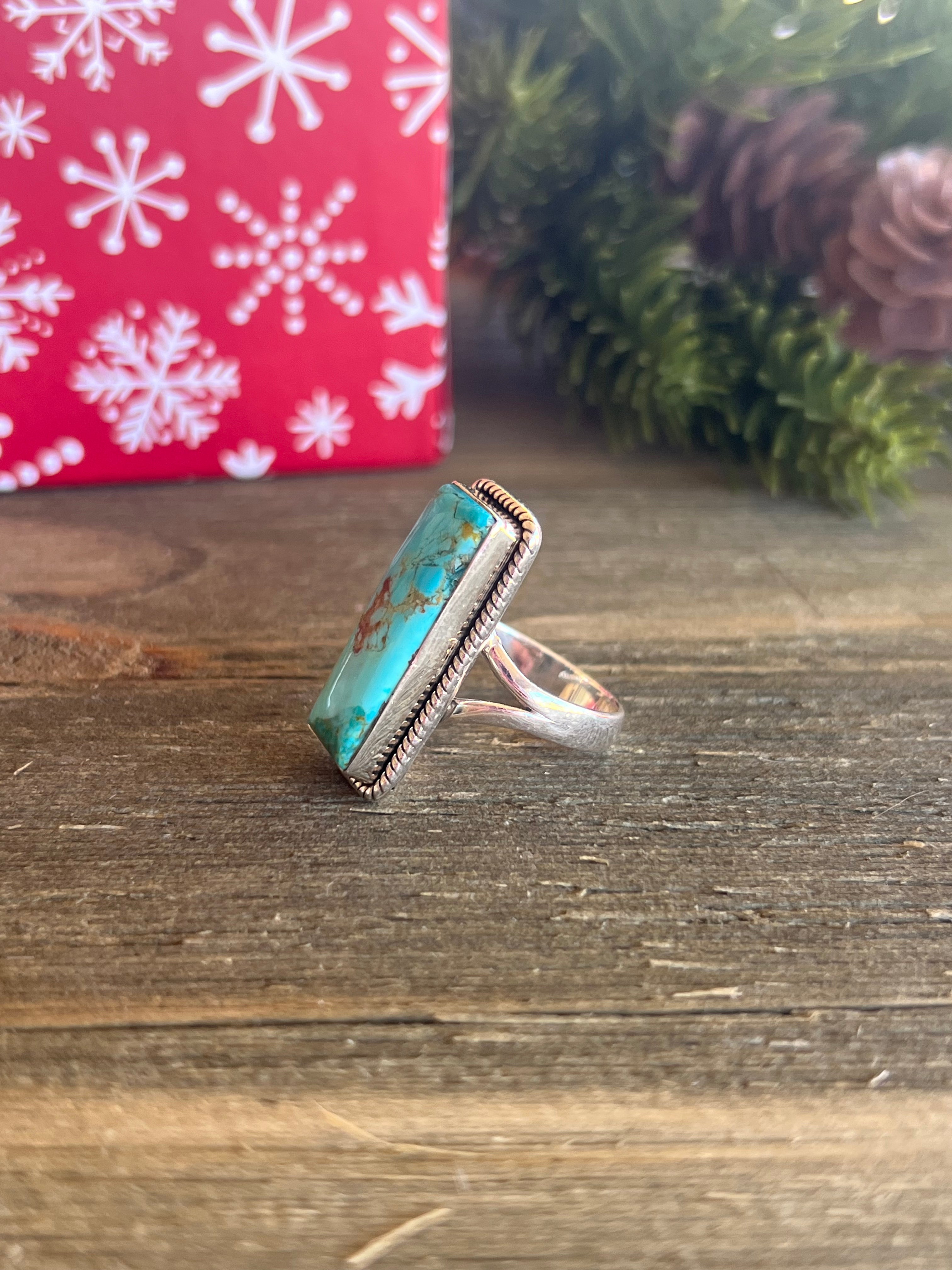 Southwest Made Mohave Kingman Turquoise & Sterling Silver Ring Size 7.75