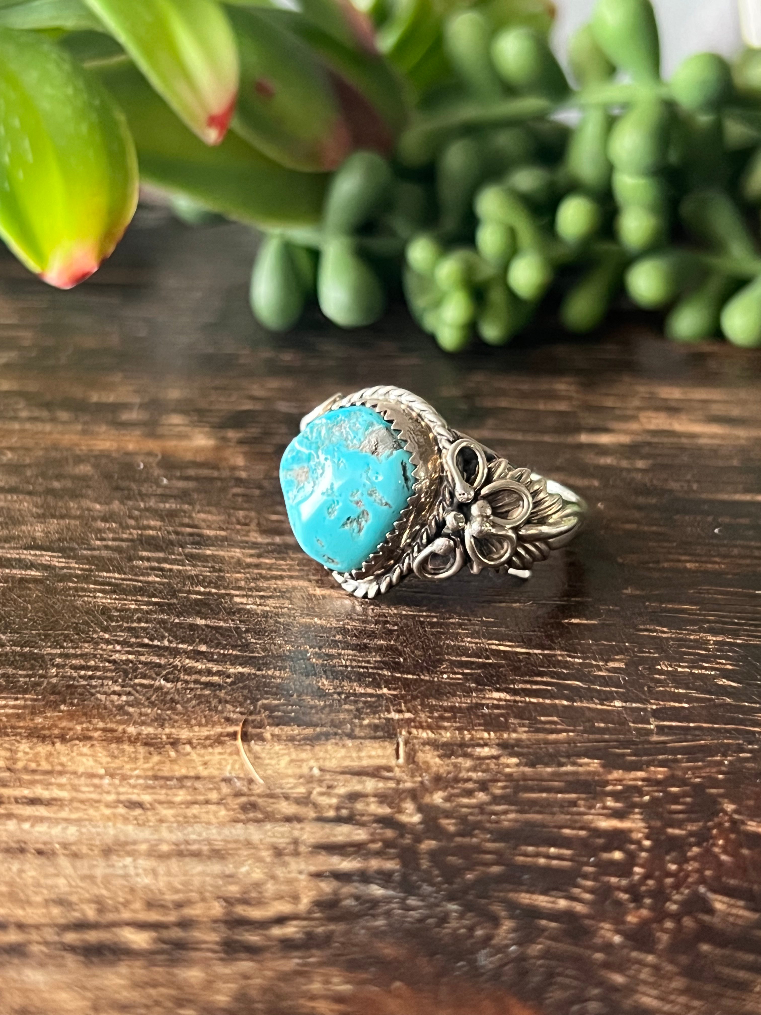 Jeannette Sanders Kingman Turquoise & Sterling Silver Ring Size 12