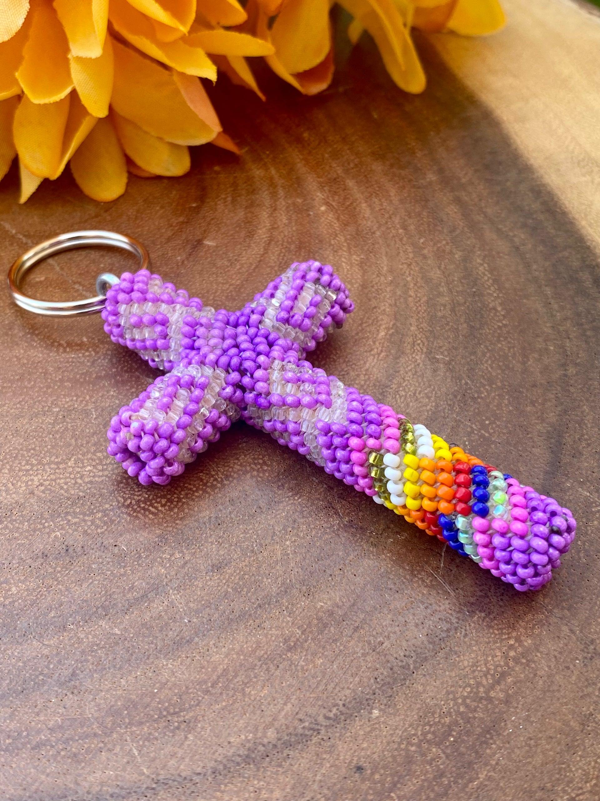 Native American Made Beaded Cross Keychain