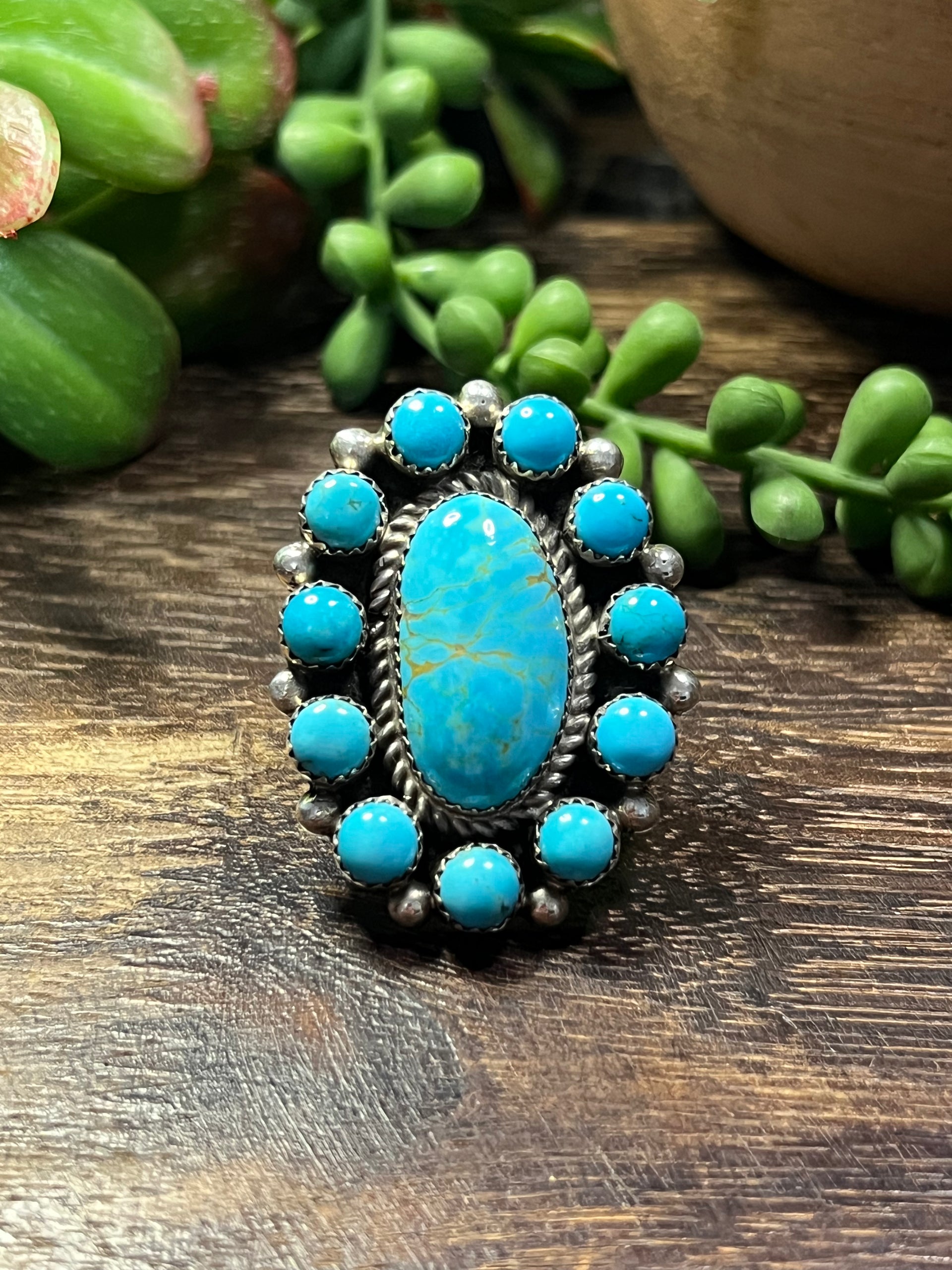 Robert Shakey Kingman Turquoise & Sterling Silver Ring Size 7.5