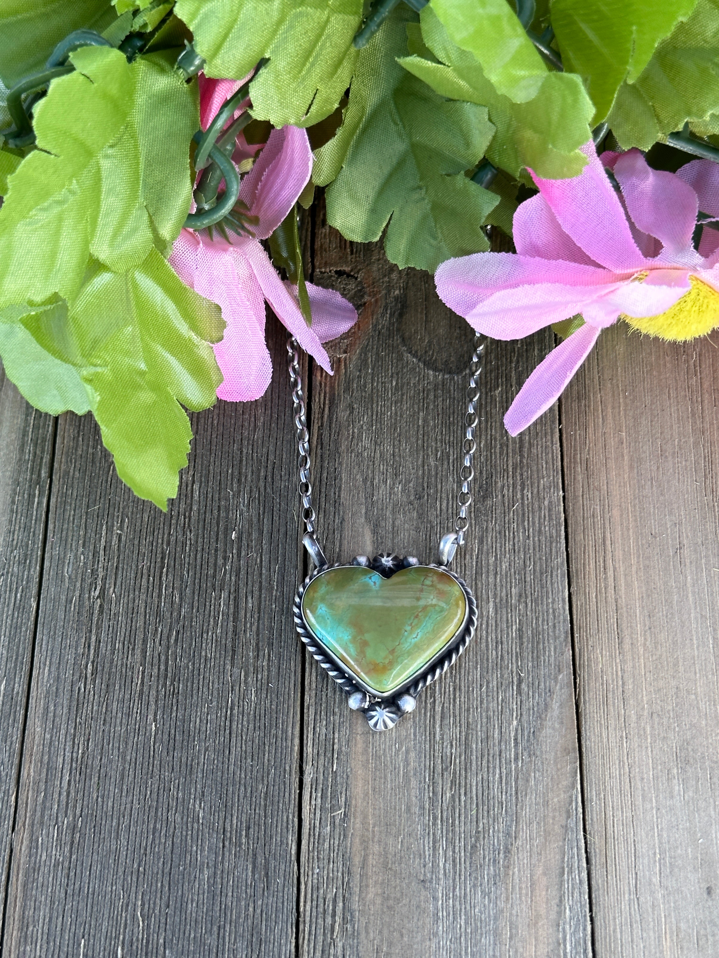 Augustine Largo Kingman Turquoise & Sterling Silver Heart Necklace