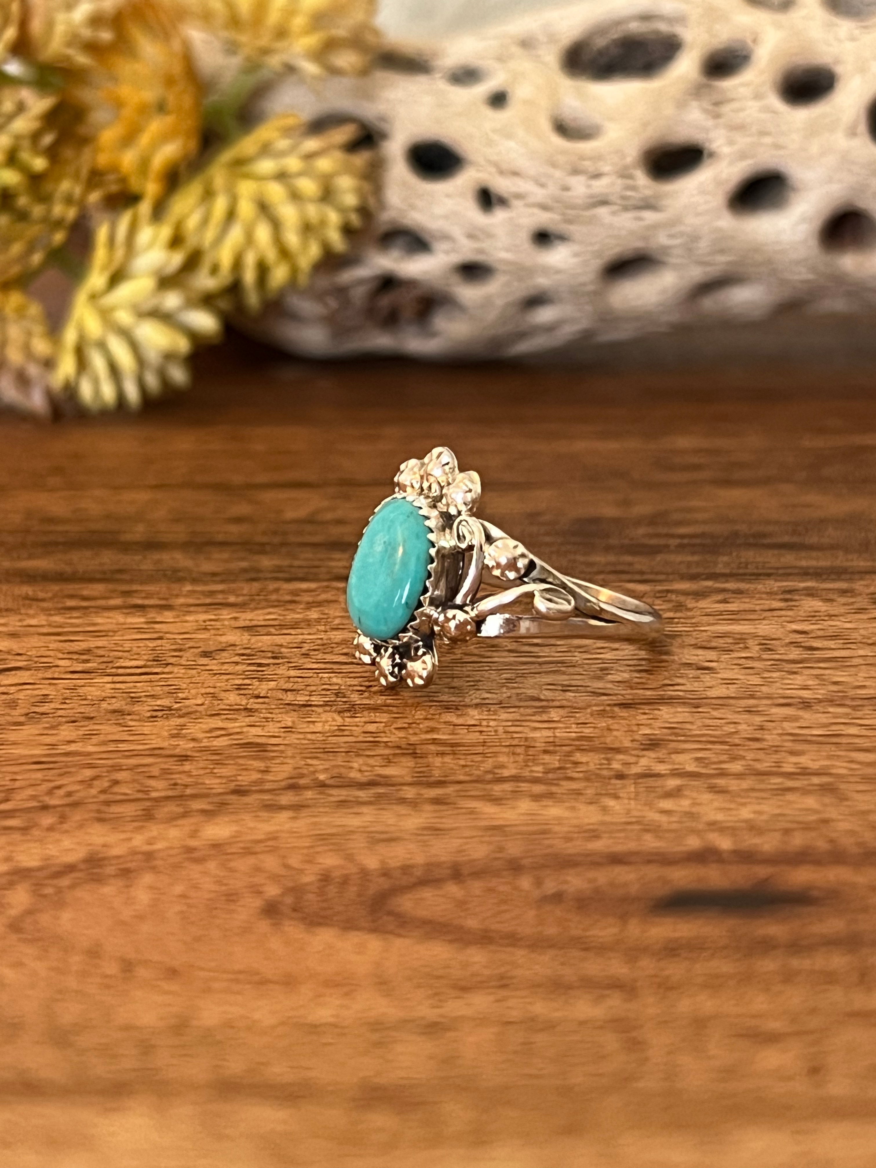 Navajo Made Kingman Turquoise & Sterling Silver Ring Size 9