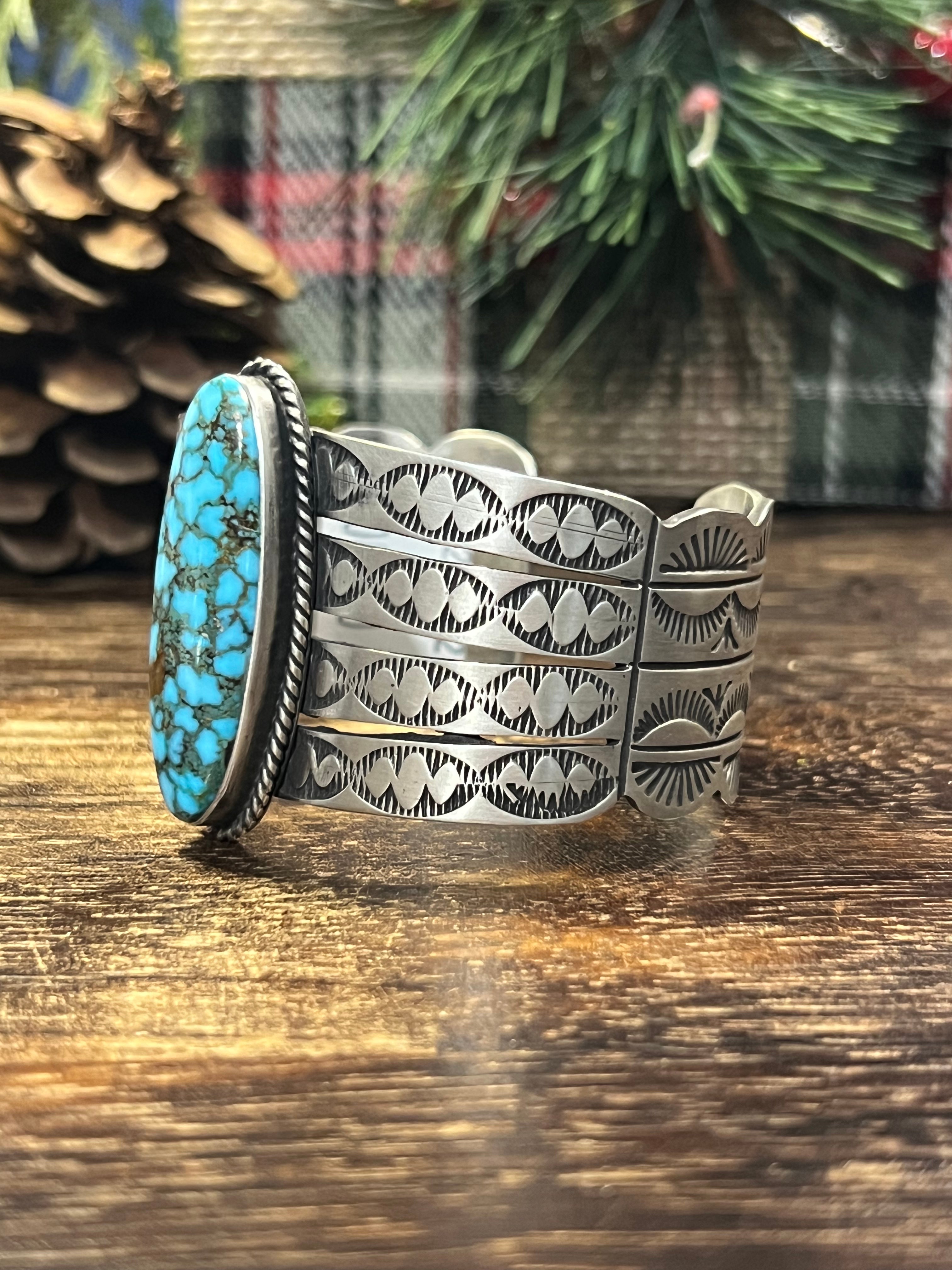 Navajo Made High Grade Kingman & Sterling Cuff Bracelet