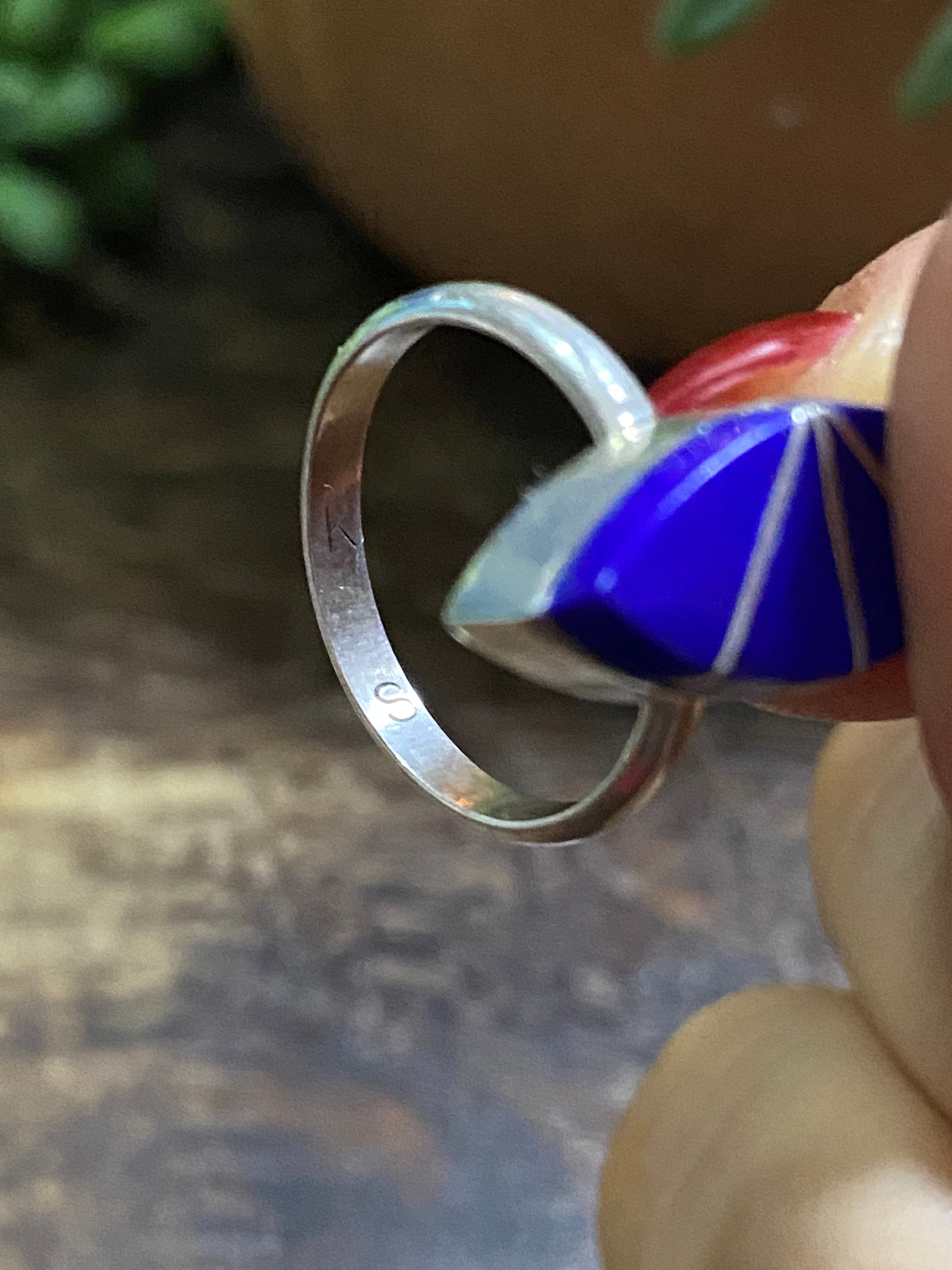 Navajo Made Lapis & Sterling Silver Inlay Ring Size 5.25