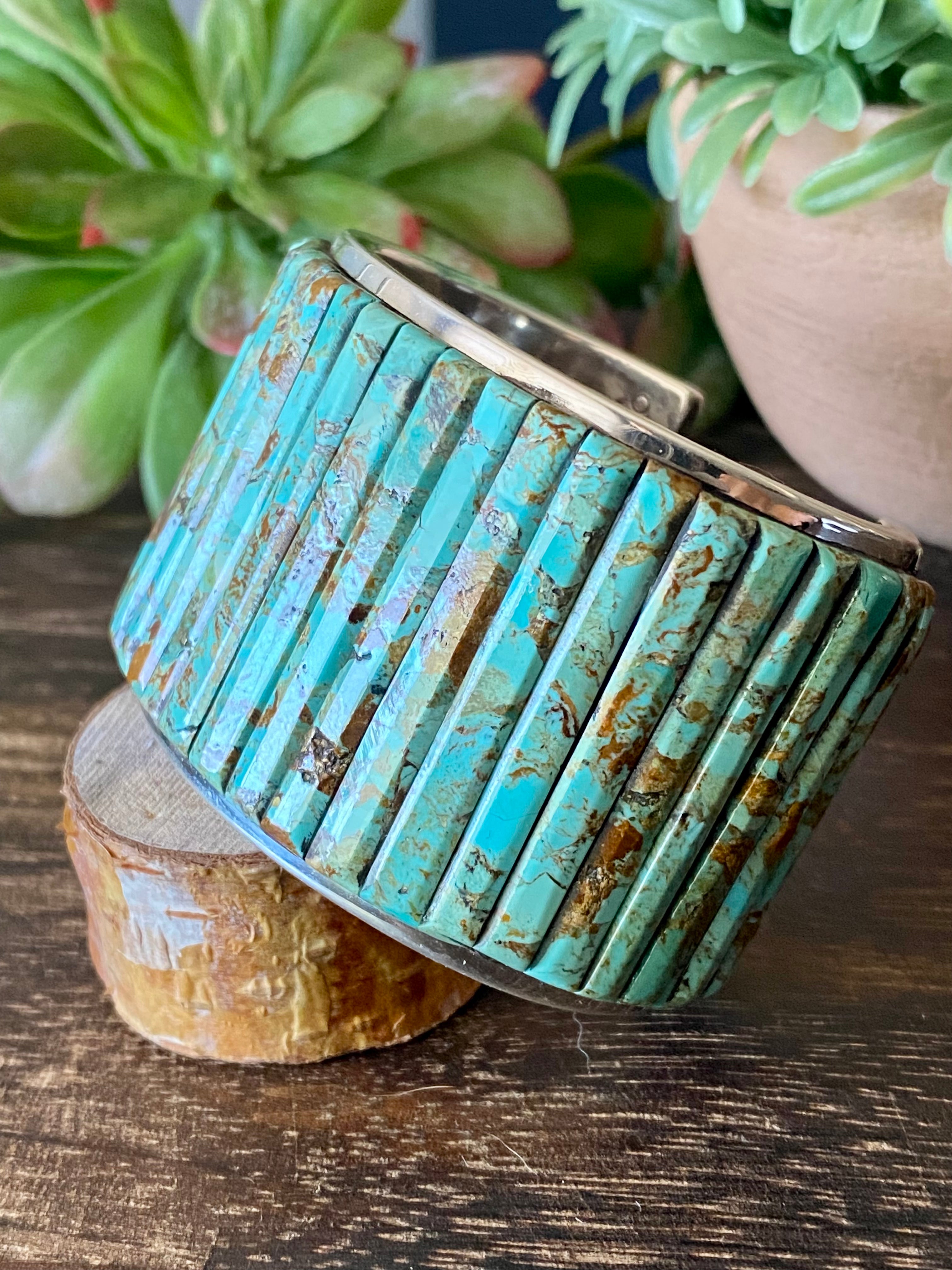 Navajo Made #8 Turquoise & Sterling Silver Cobblestone Cuff Bracelet