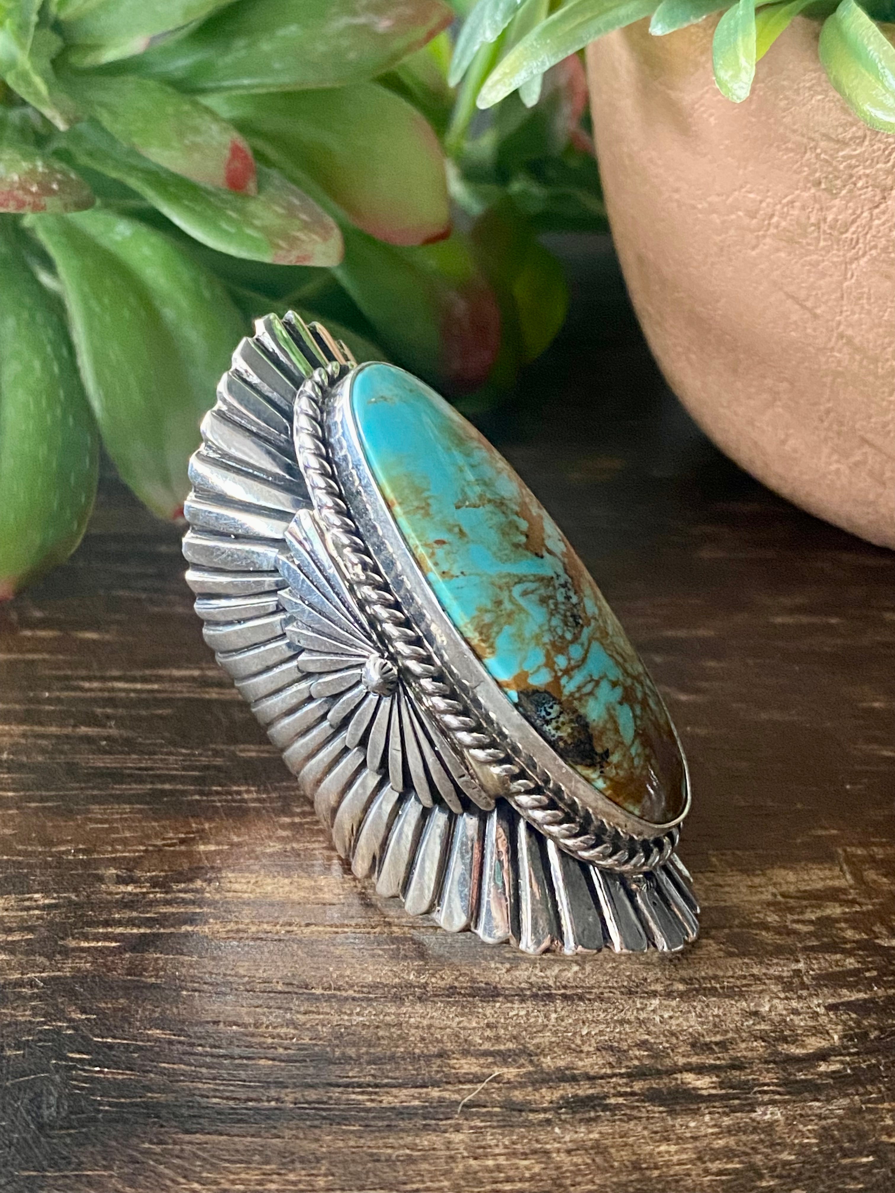 Robert Shakey Kingman Turquoise & Sterling Silver Ring Size 10.25