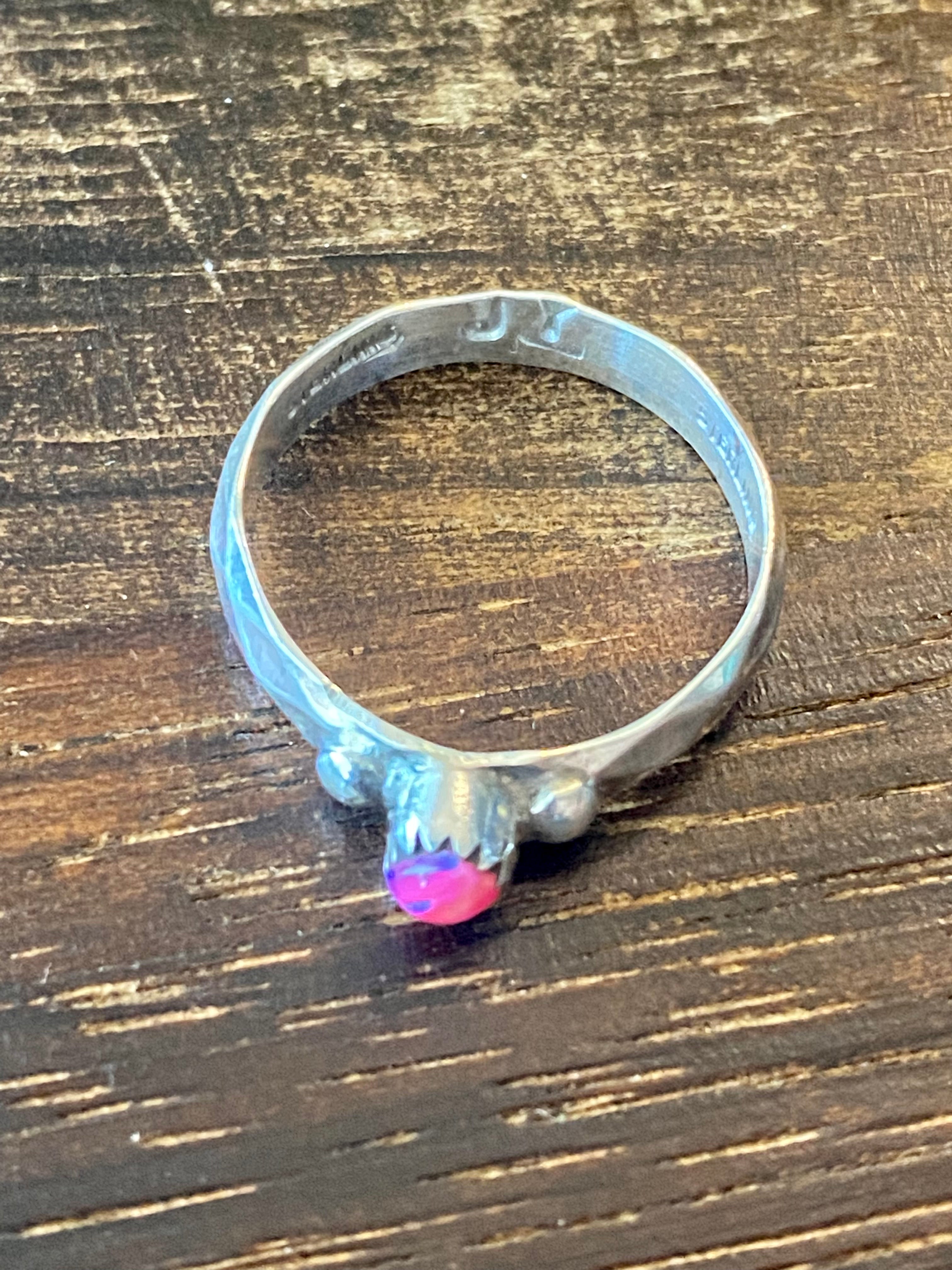 Navajo Made Pink Opal & Sterling Silver Ring Size 6.25