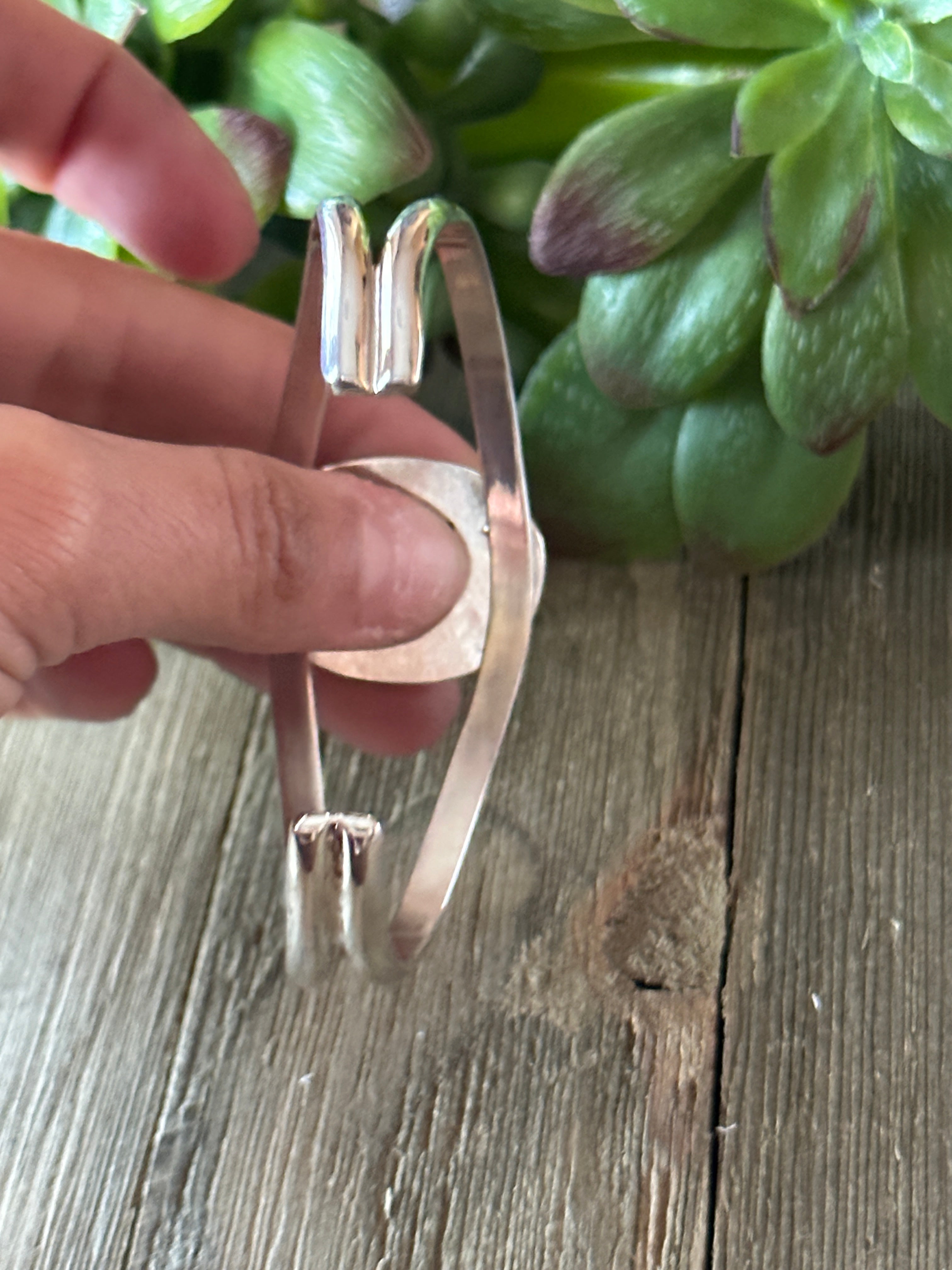 Navajo Made Australian Gaspeite & Sterling Silver Cuff Bracelet