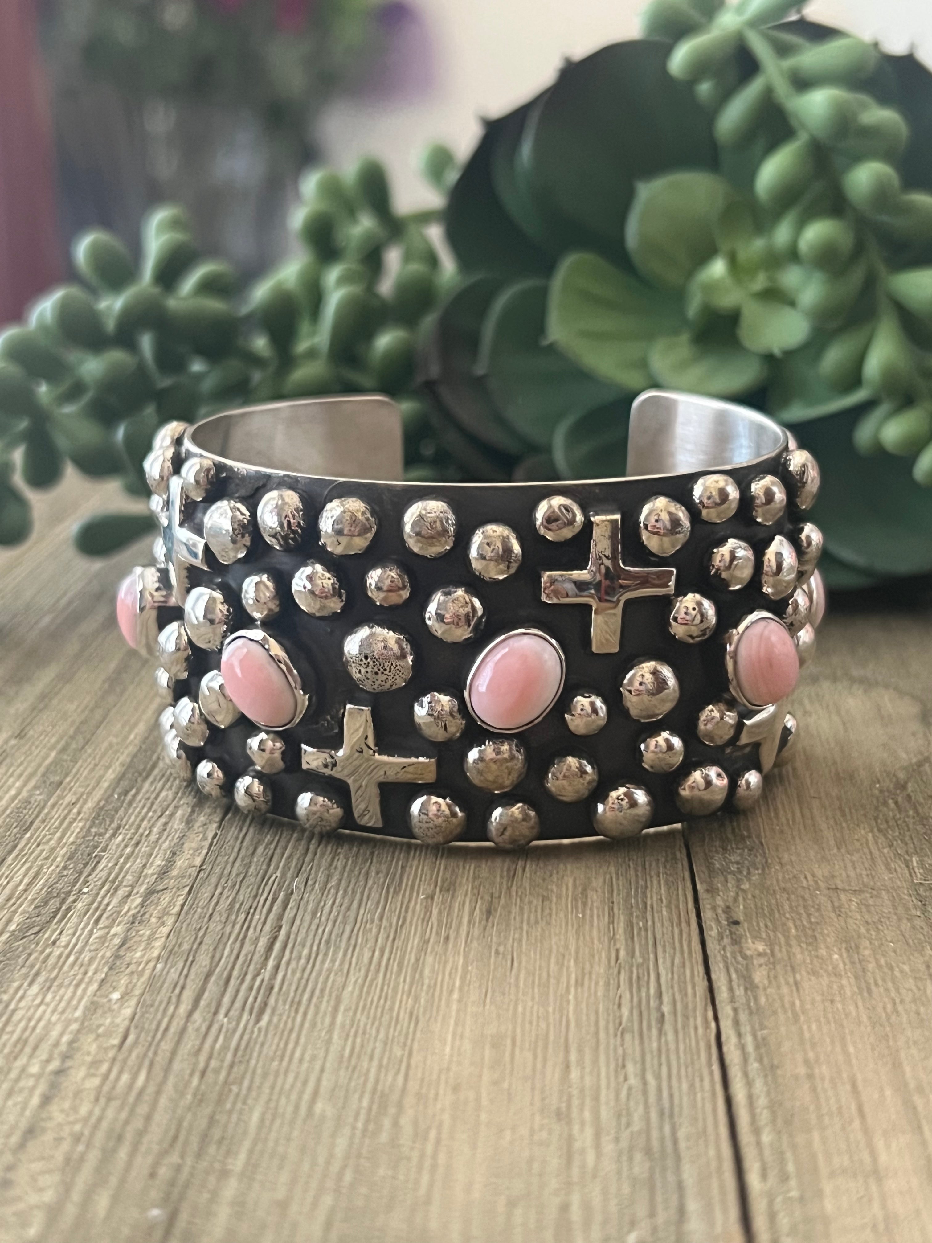 Chimney Butte Pink Conch Shell & Sterling Silver Cuff Bracelet