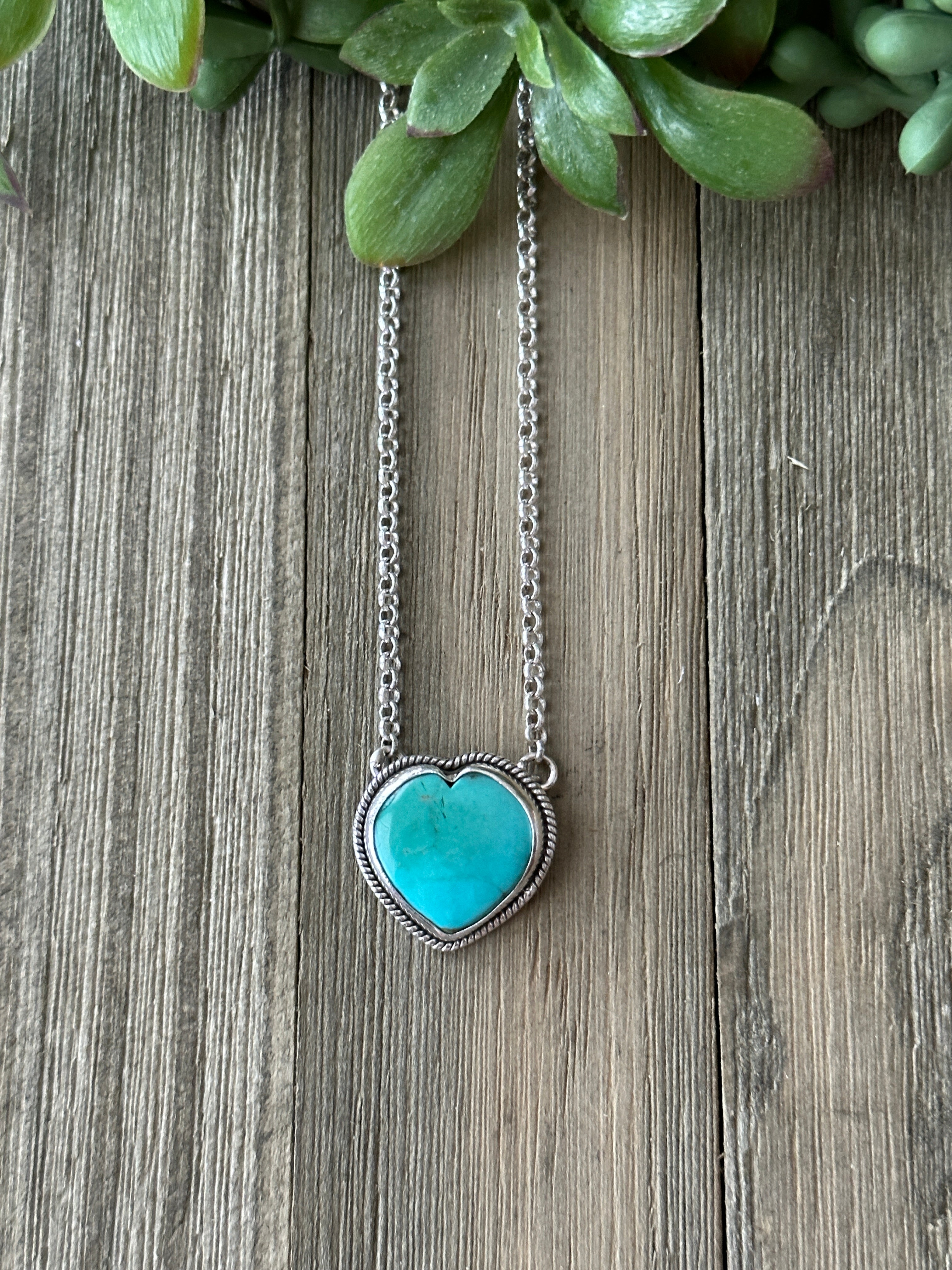 Southwest Made Turquoise & Sterling Silver Heart Necklace