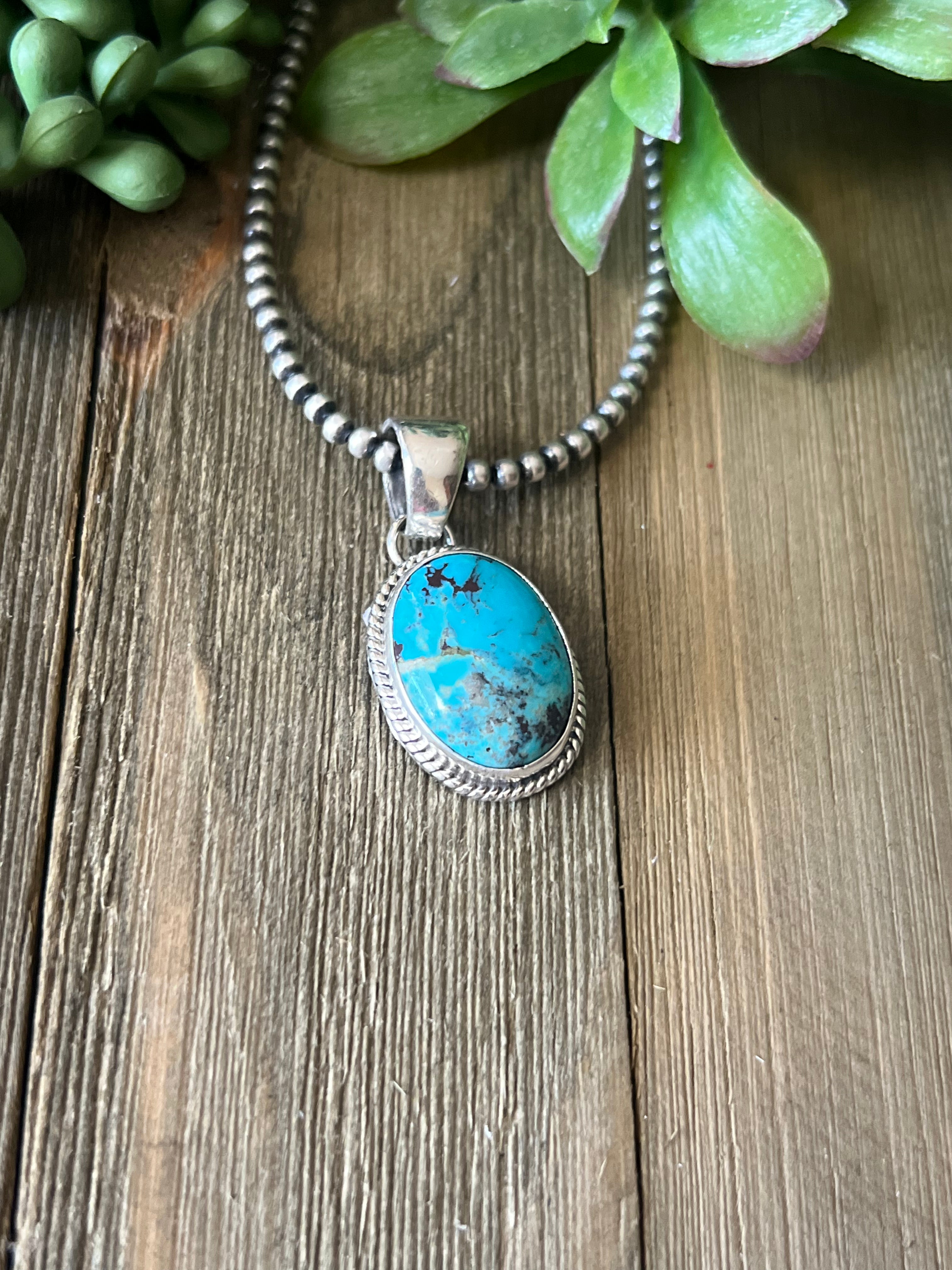 Navajo Made Red Skin Turquoise & Sterling Silver Pendant
