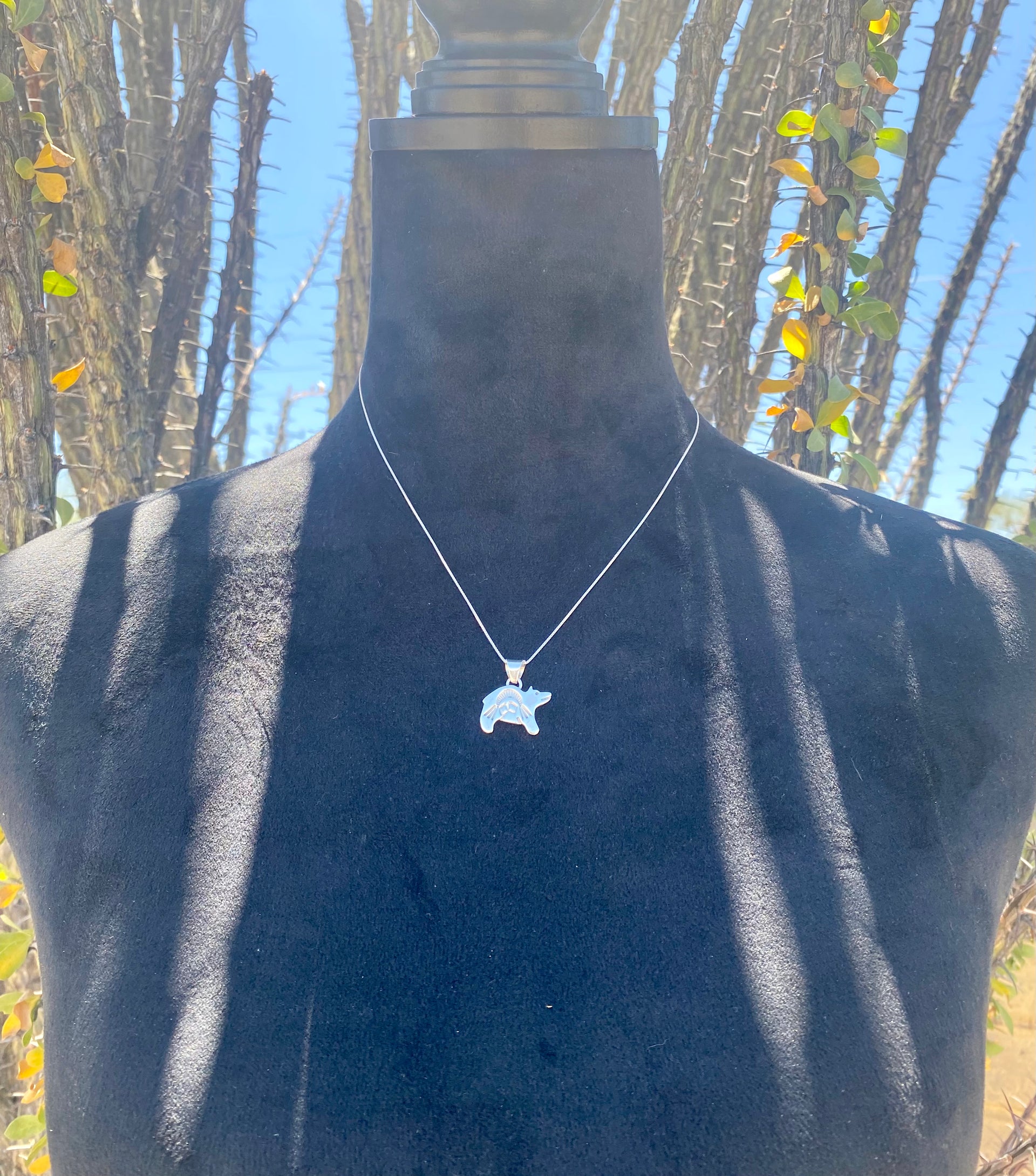 Navajo Made Sterling Silver Bear Necklace
