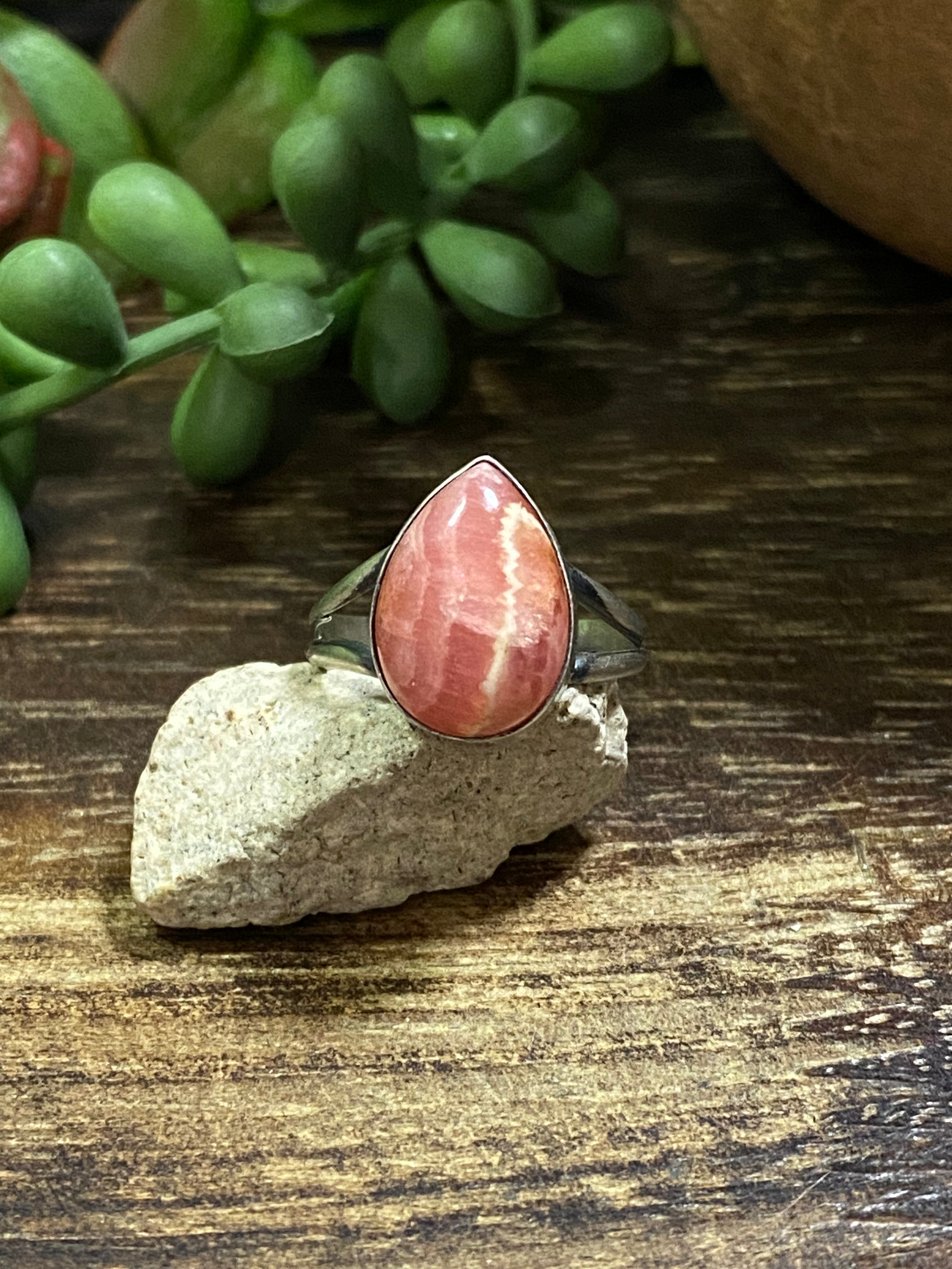 Navajo Made Rhodochrosite & Sterling Silver Ring Size 6.25