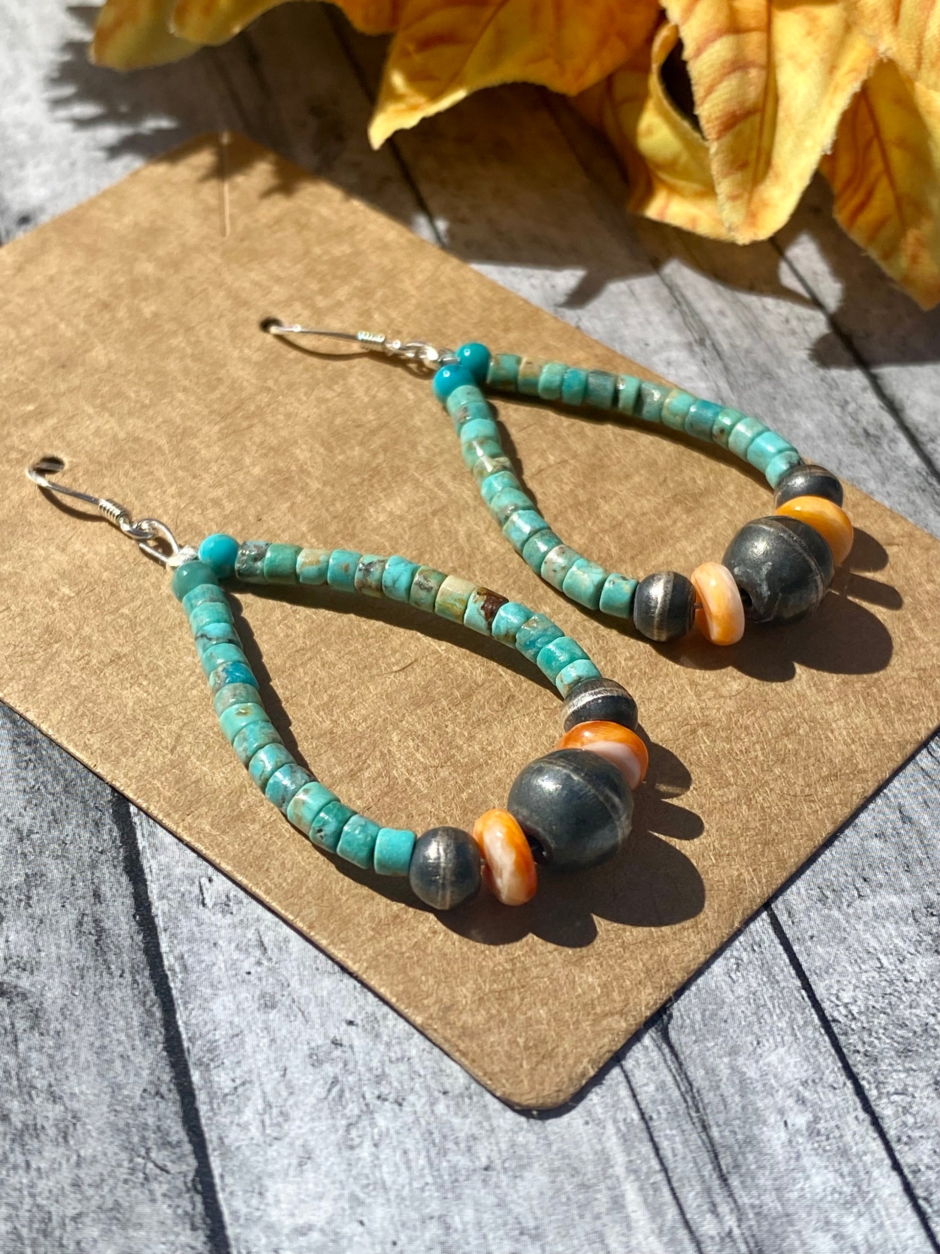 Navajo Made Multi Stone & Sterling Silver Pearl Dangle Earrings