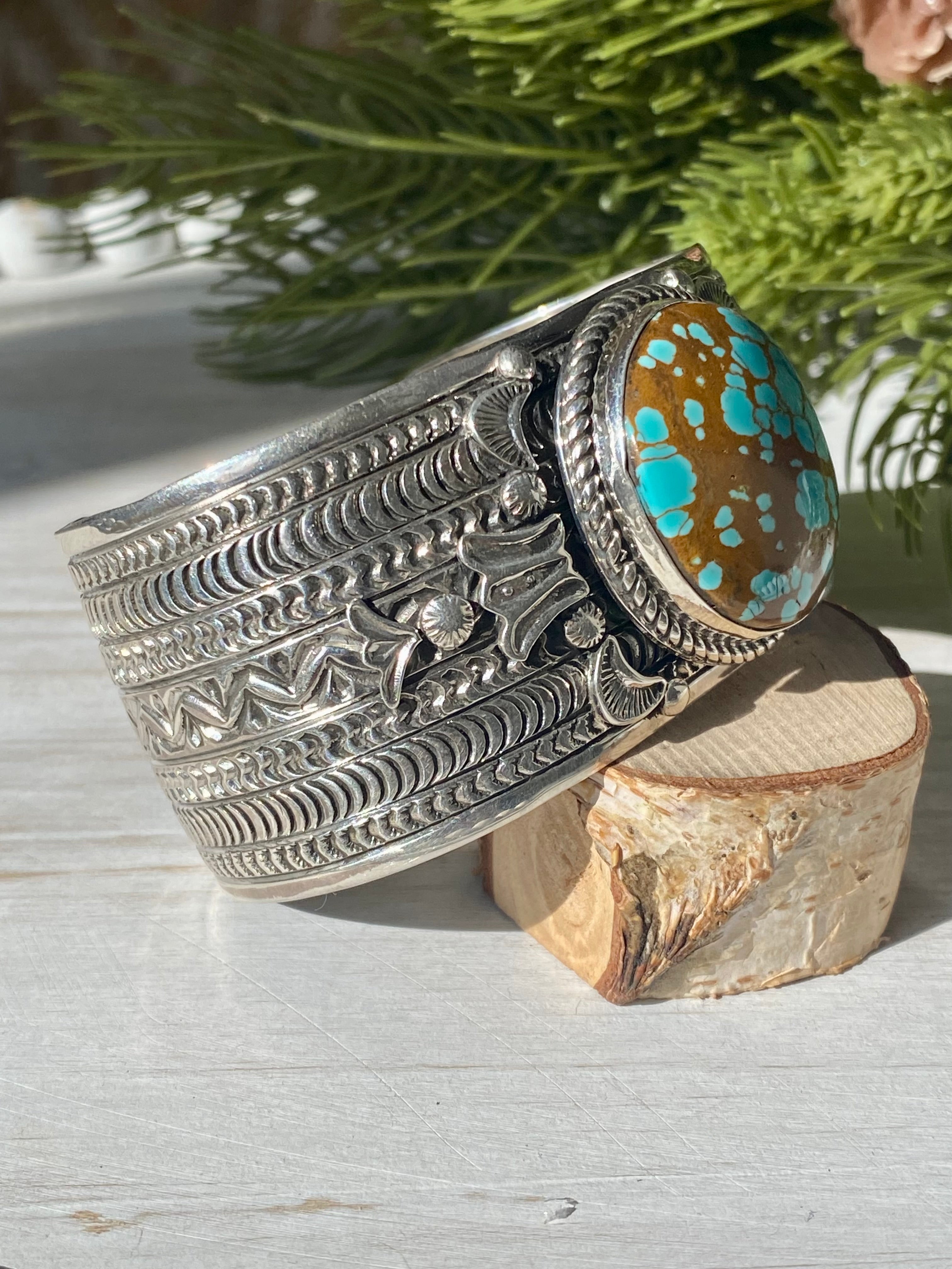 Jereme Delgarito Natural Pilot Mountain Turquoise & Sterling Silver Cuff Bracelet