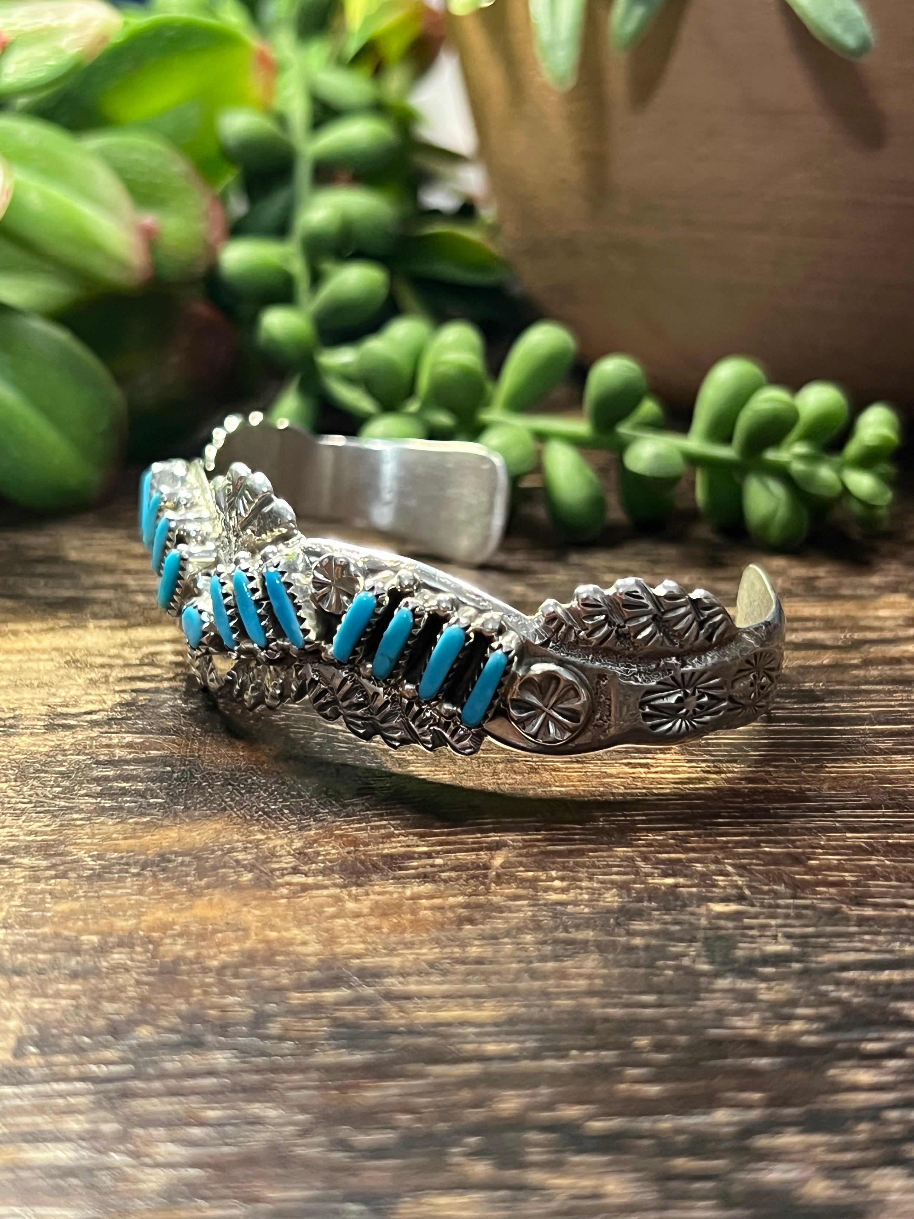 Navajo Made Sleeping Beauty & Sterling Silver Cuff Bracelet