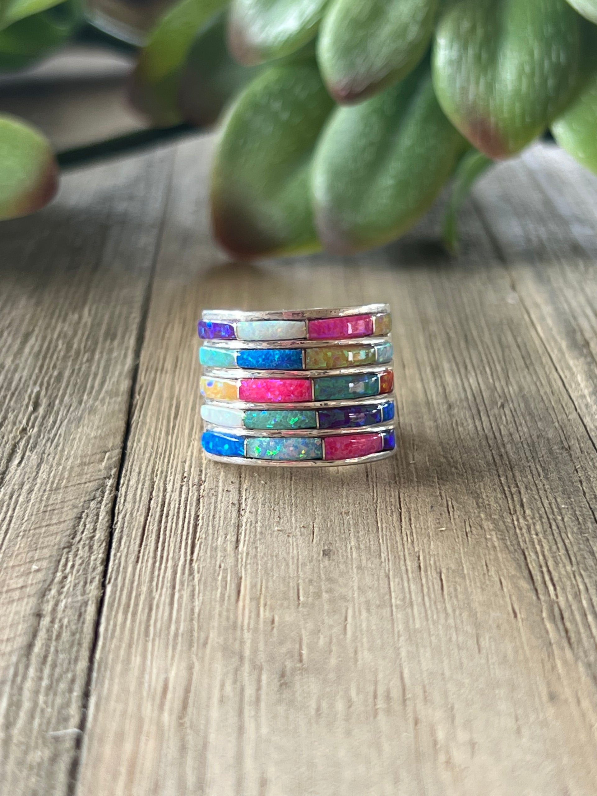 Zuni Made Multi Colored Opal (Man Made) & Sterling Silver Ring