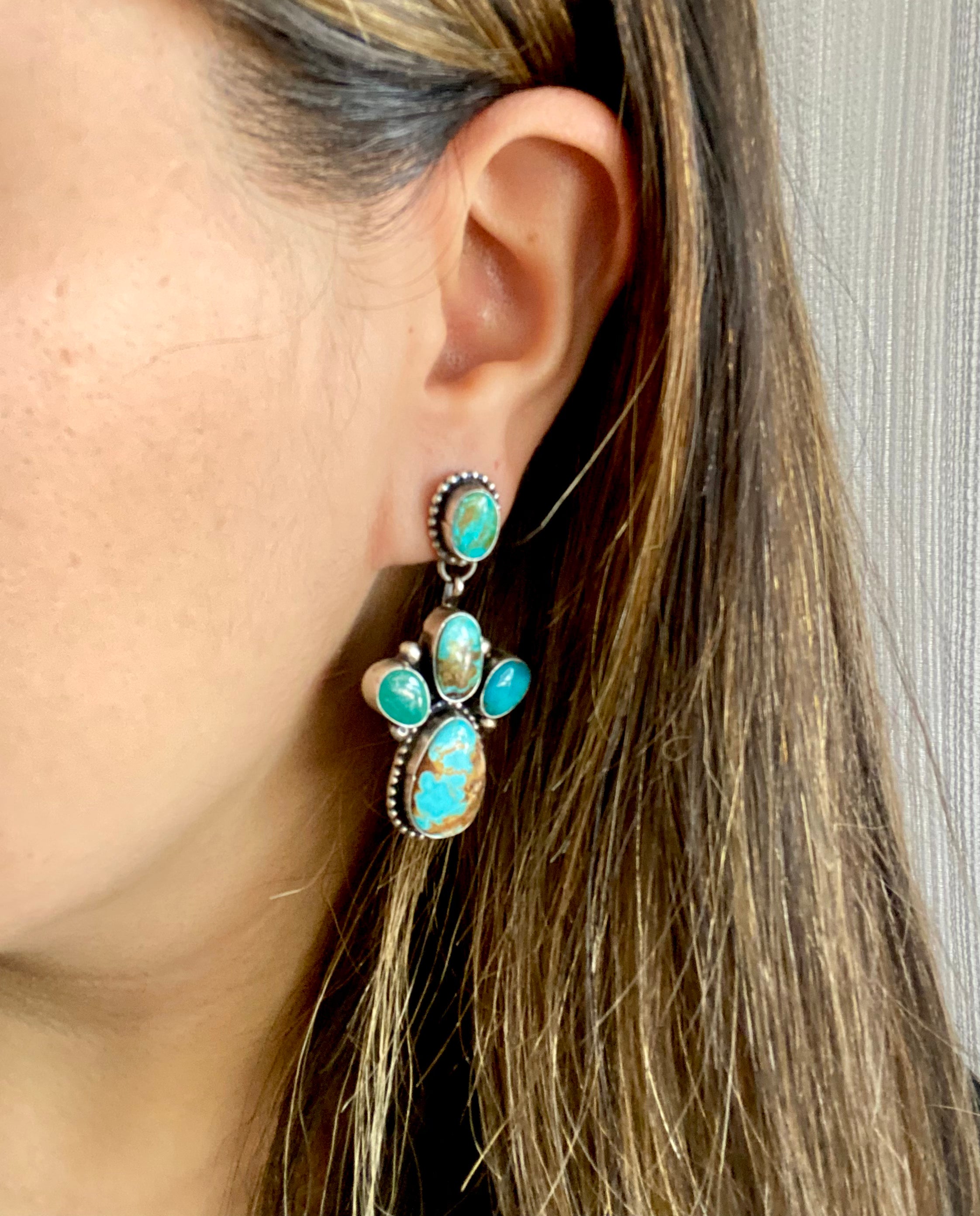 Sheila Becenti Royston Turquoise & Sterling Silver Post Dangle Earrings