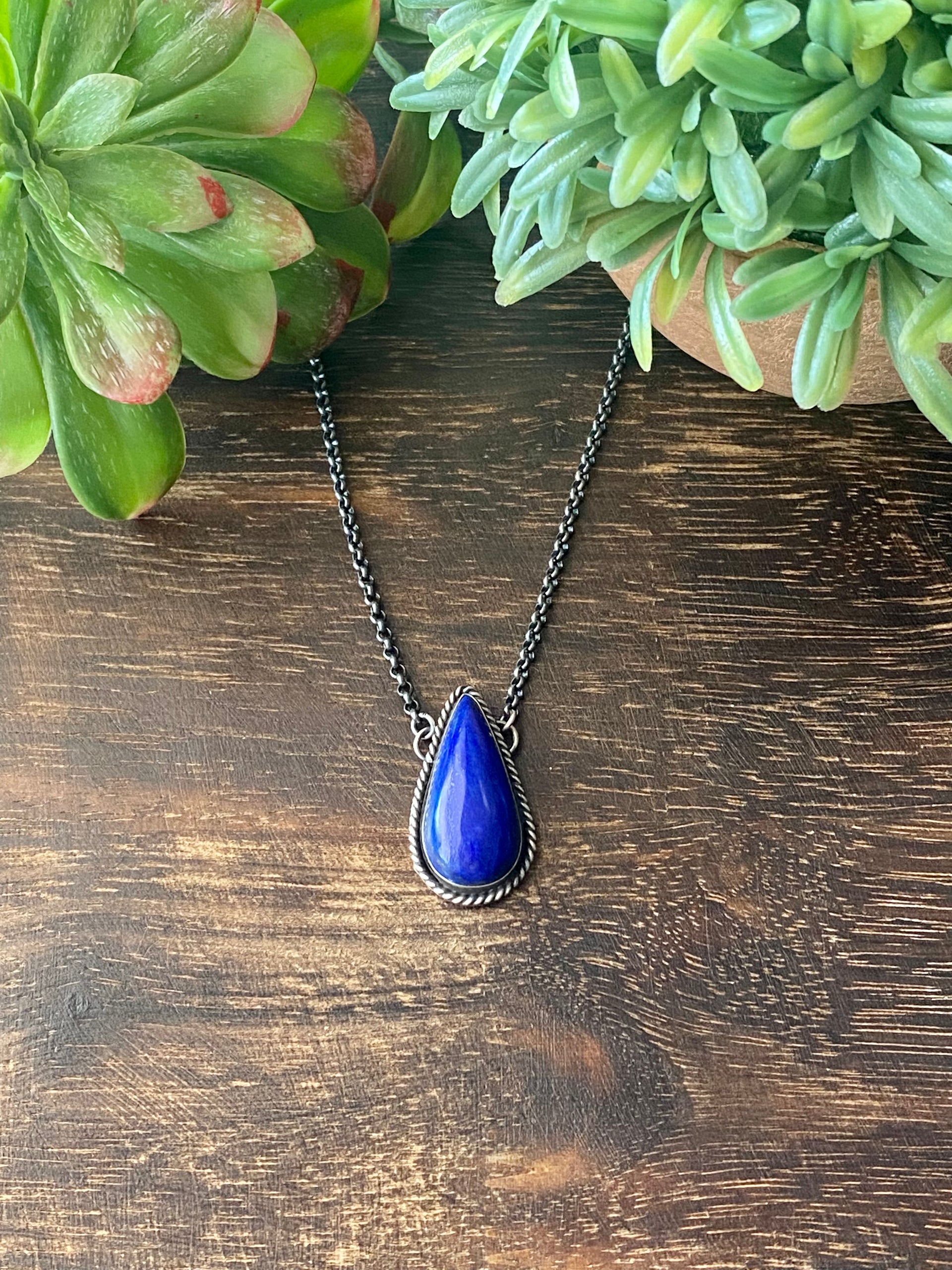Navajo Made Lapis & Sterling Silver Necklace