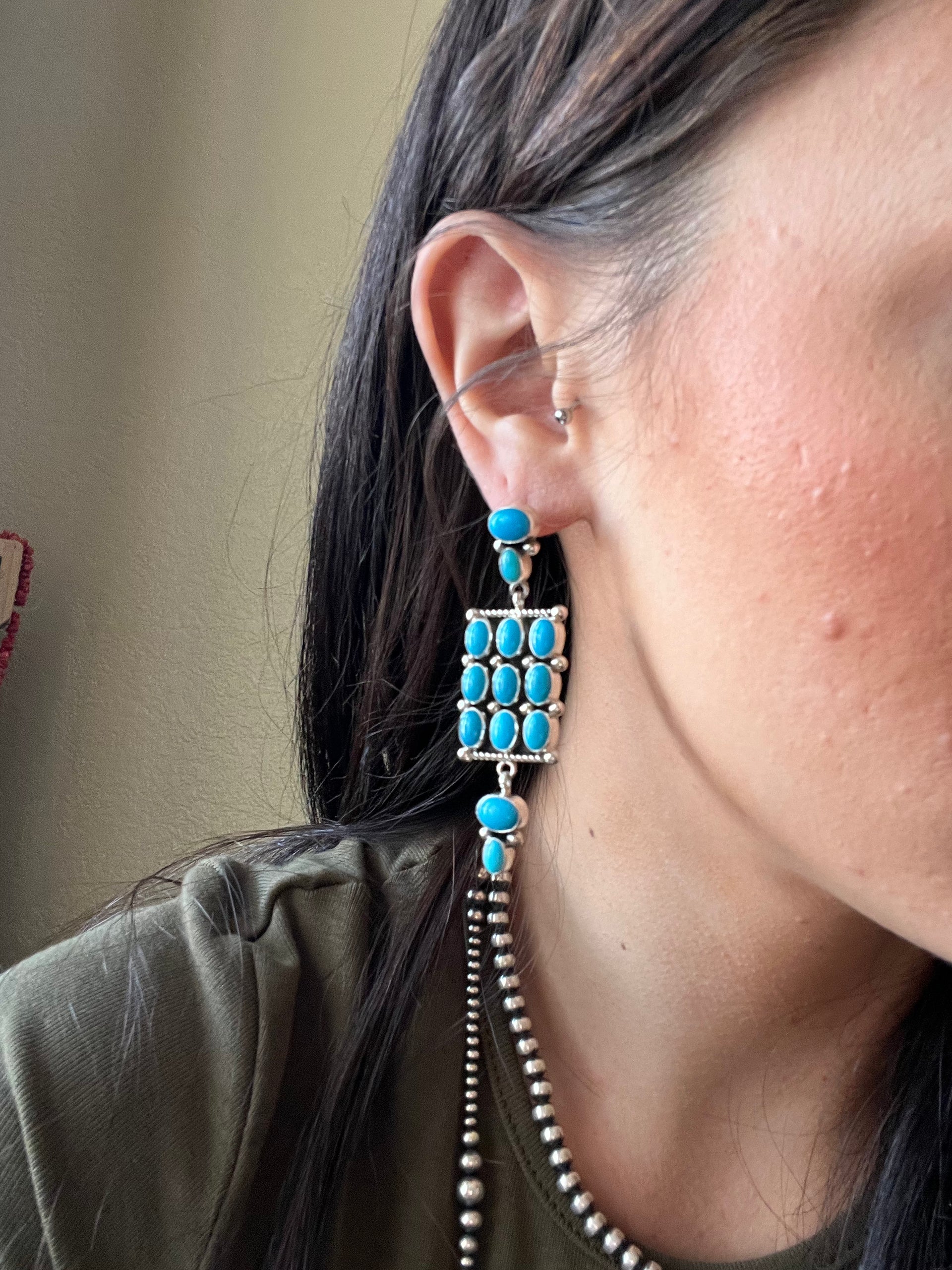 Carol Wylie Kingman Turquoise & Sterling Silver Post Dangle Earrings