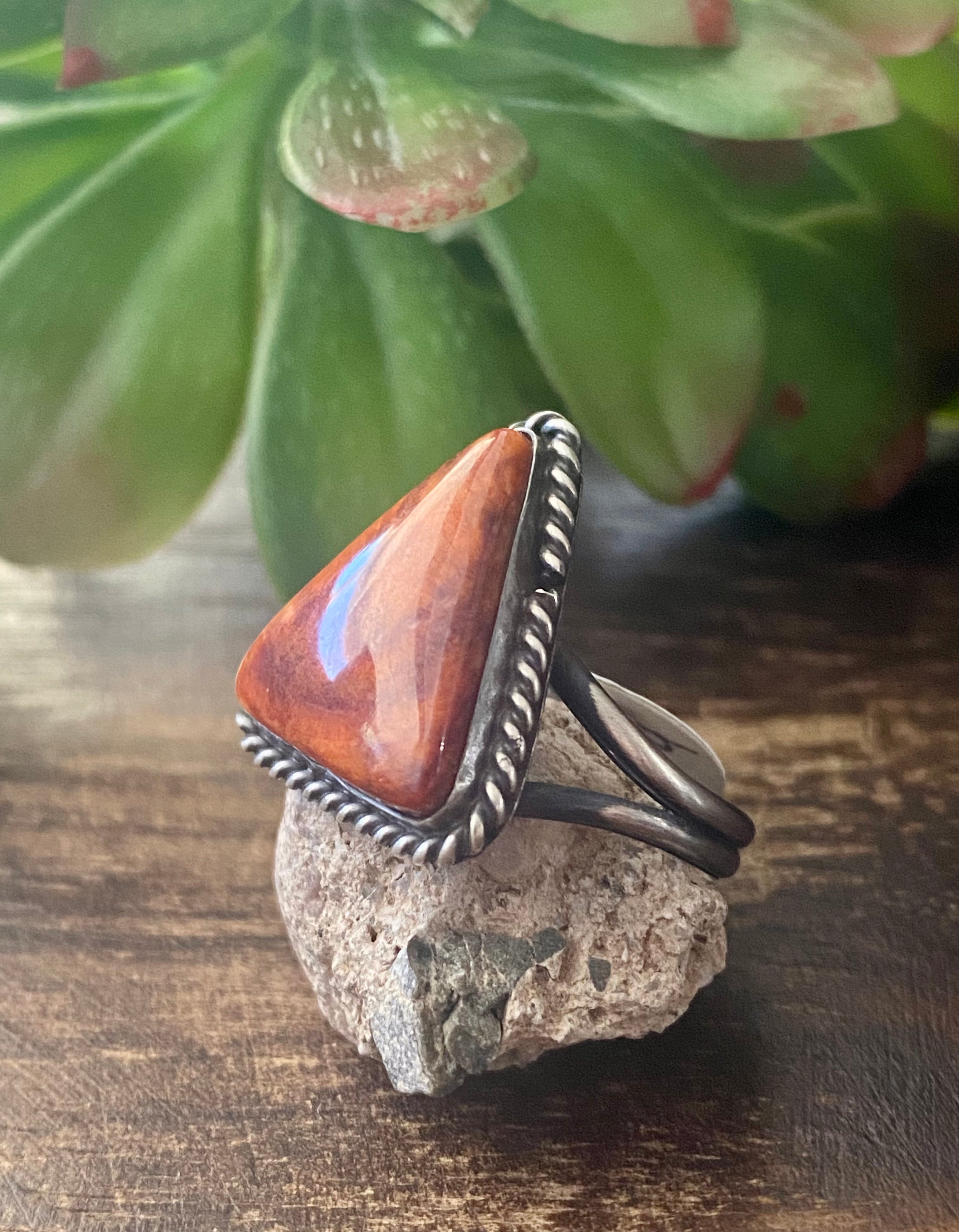 Navajo Made Spiny Oys & Sterling Silver Ring Size 9.5