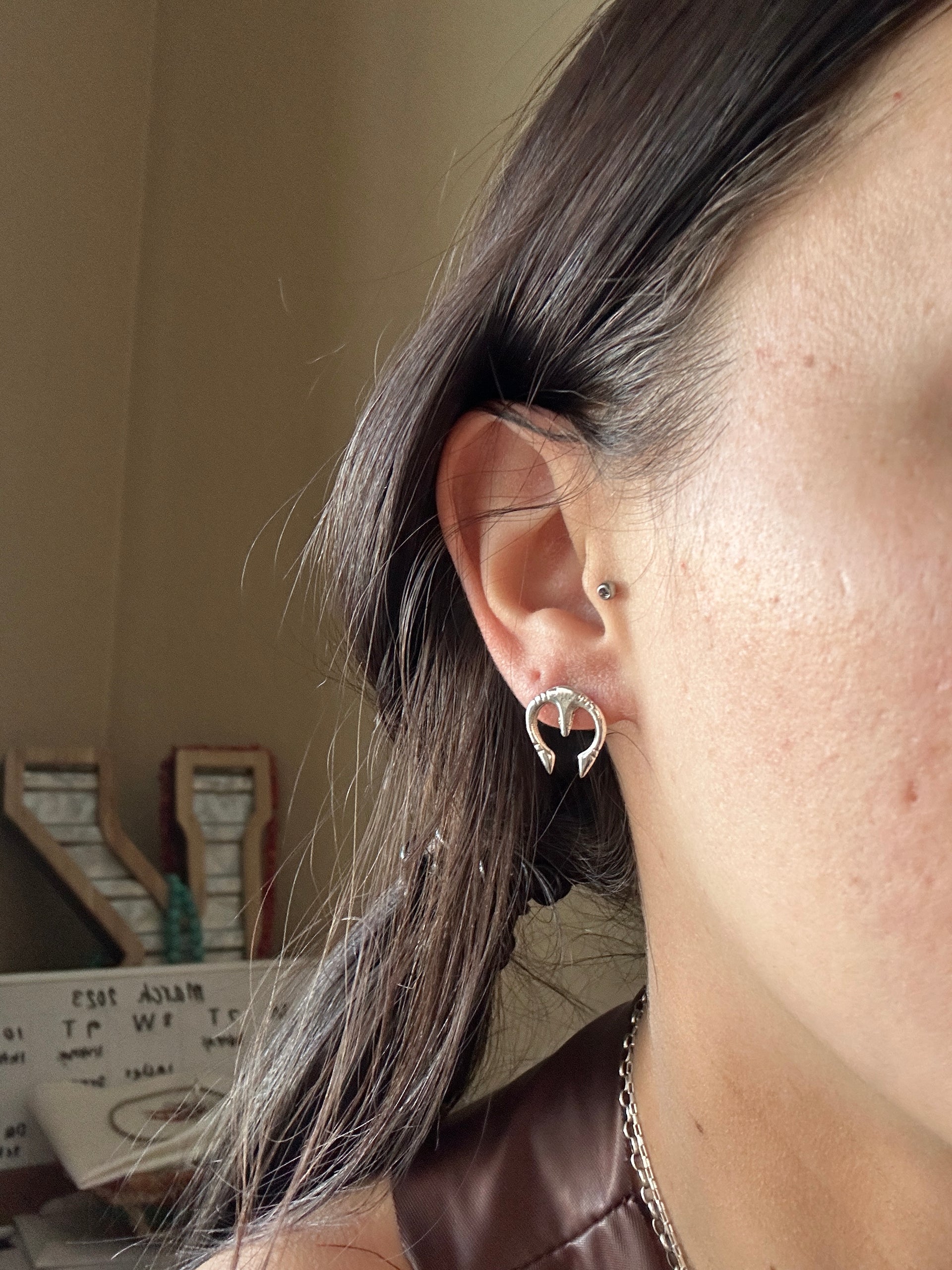 Navajo Made Sterling Silver & Sterling Silver Post Naja Earrings