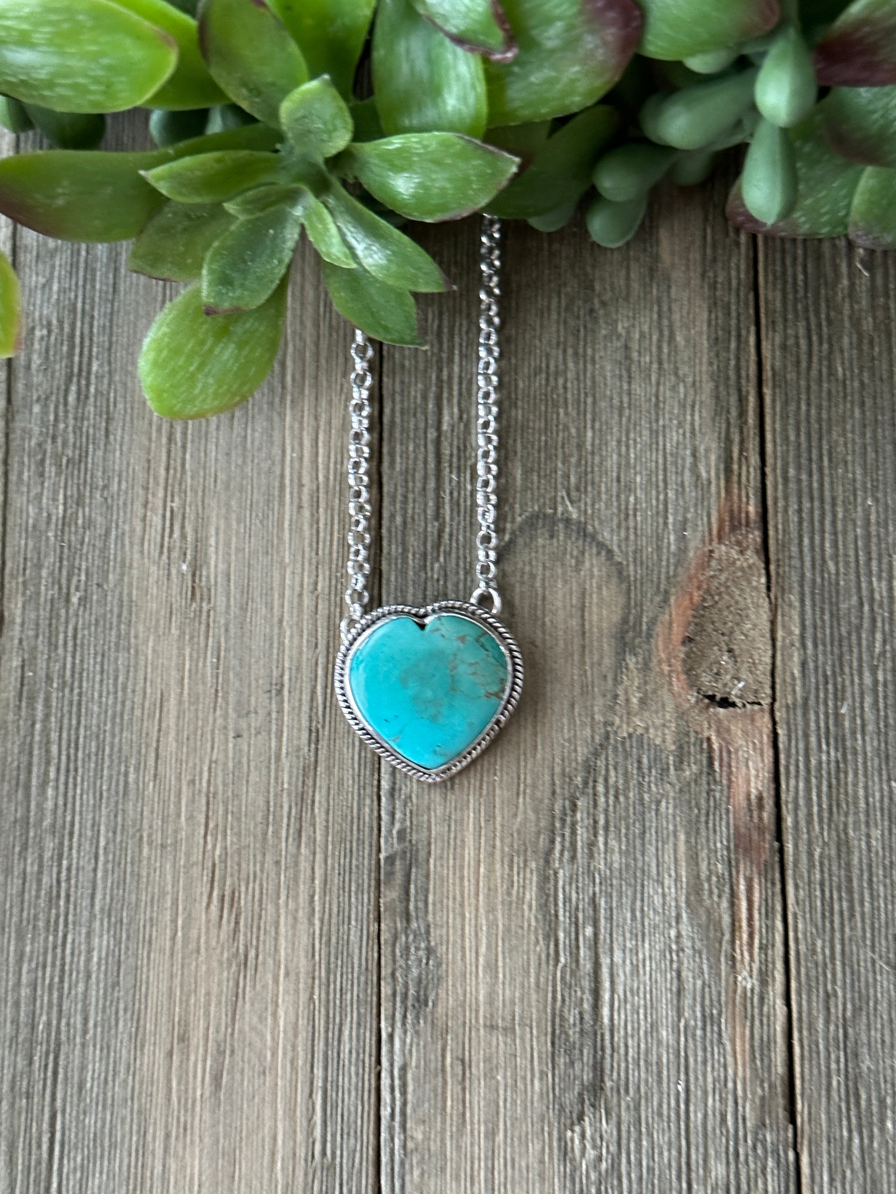 Southwest Made Turquoise & Sterling Silver Heart Necklace