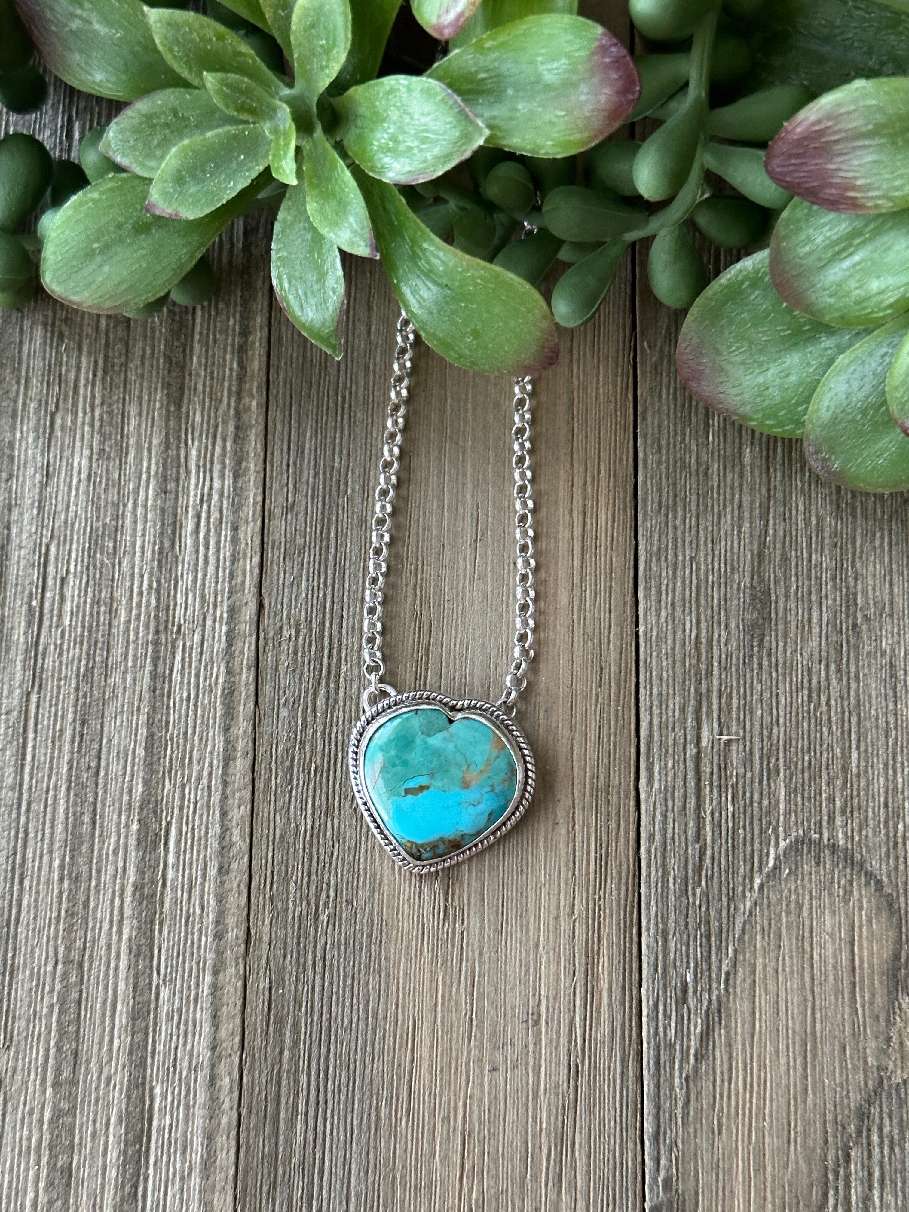 Southwest Made Turquoise & Sterling Silver Heart Necklace