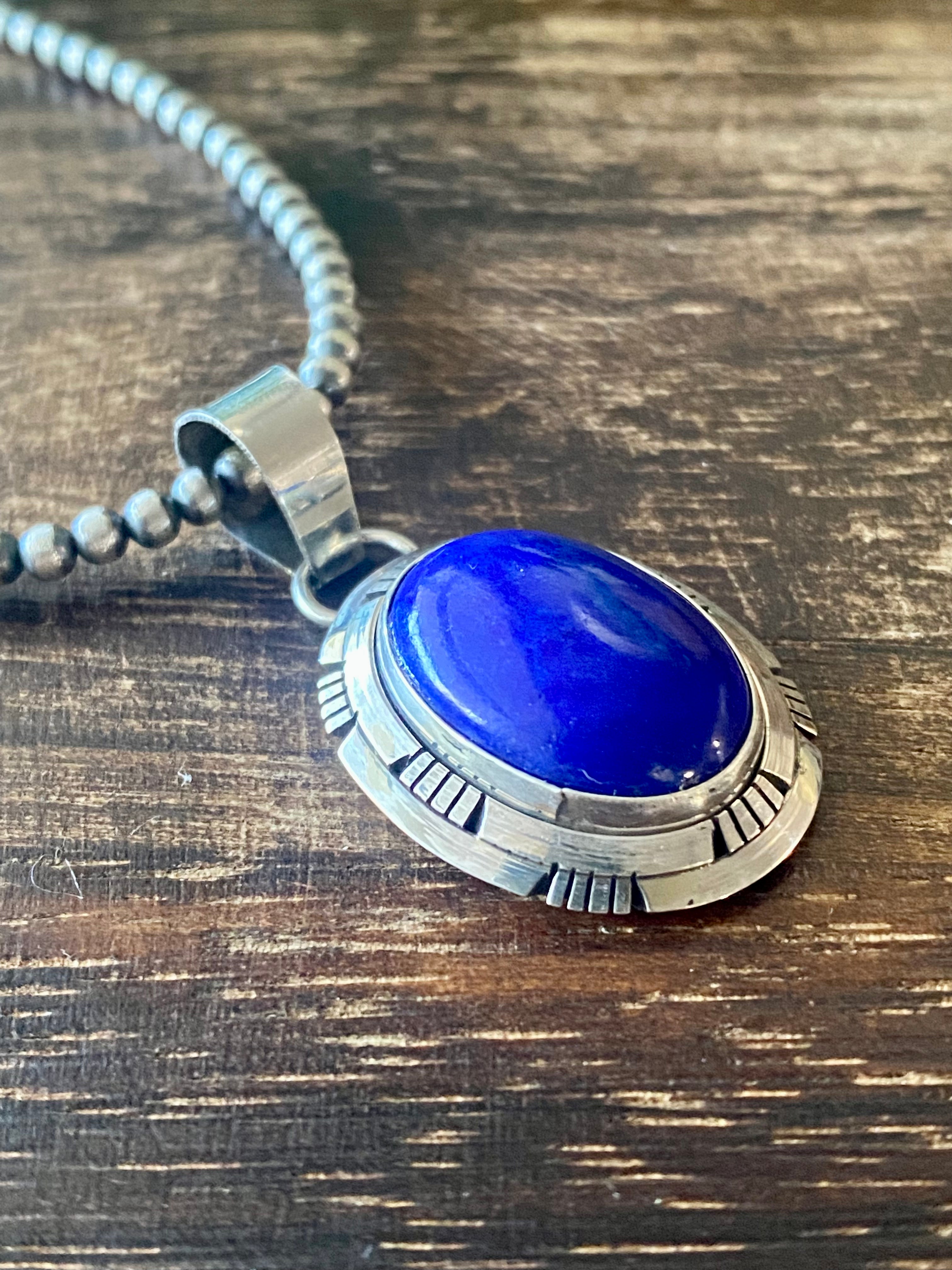 Navajo Made Lapis & Sterling Silver Pendant